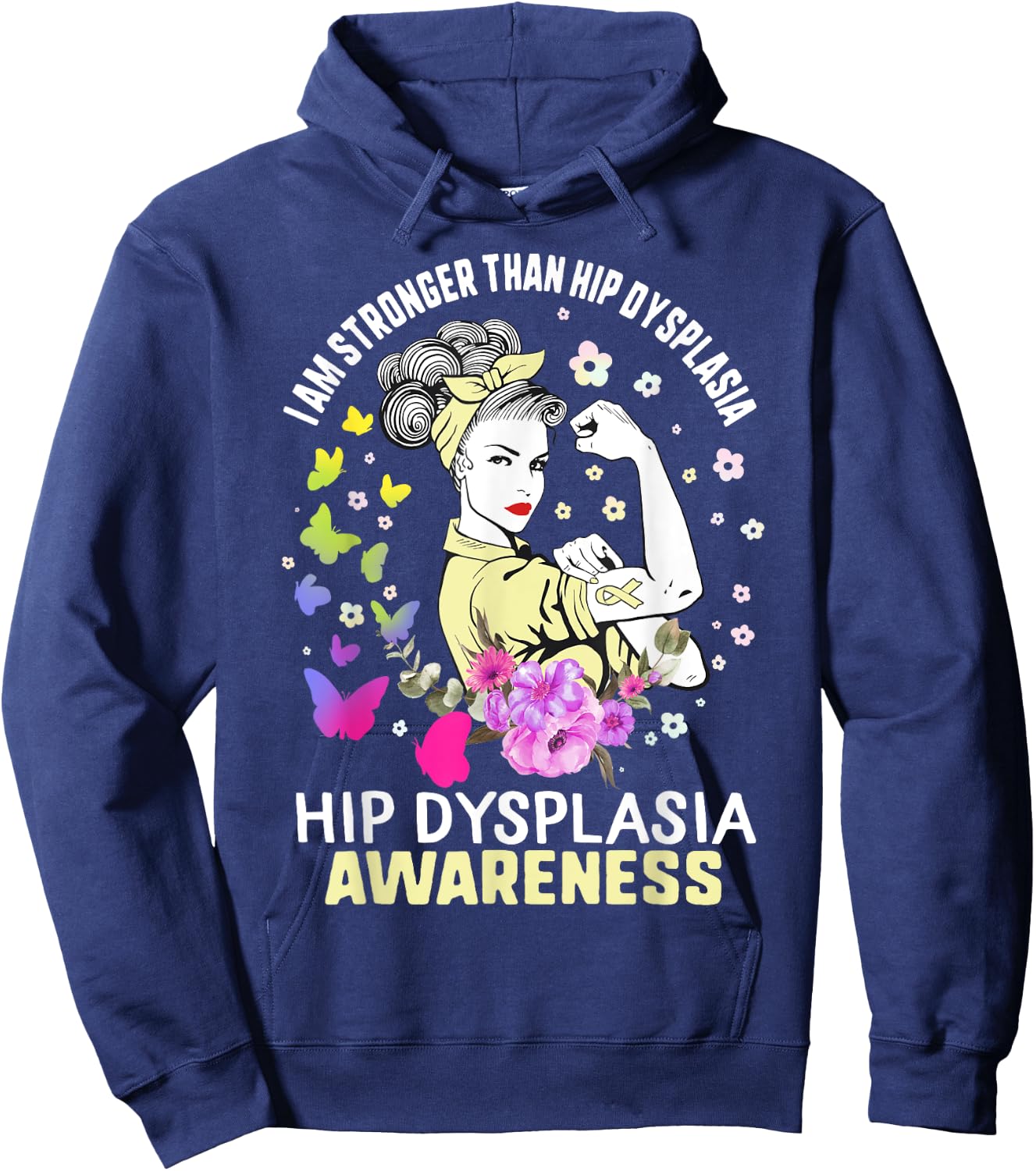 Stronger Than Hip Dysplasia Awareness Cream Ribbon Woman Hoodie - Hoodie | Navy