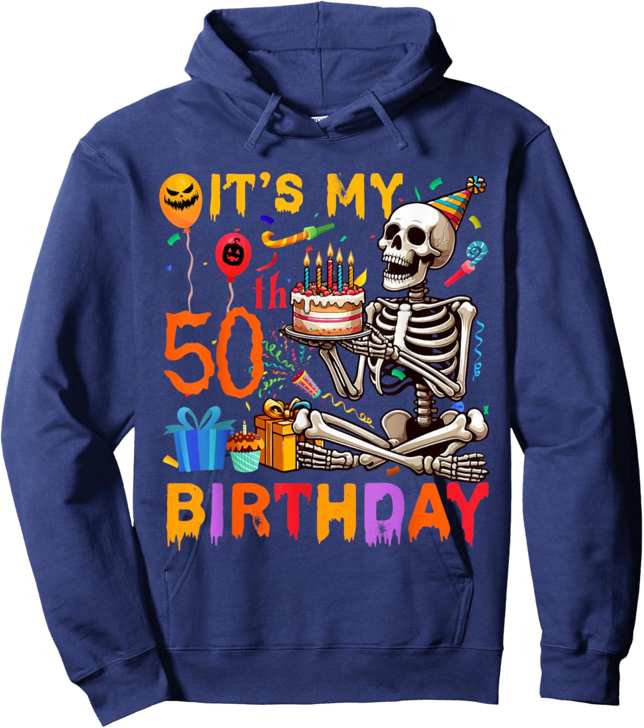It's My 50th Birthday Halloween Skeleton Matching Party Hoodie - Hoodie | Navy