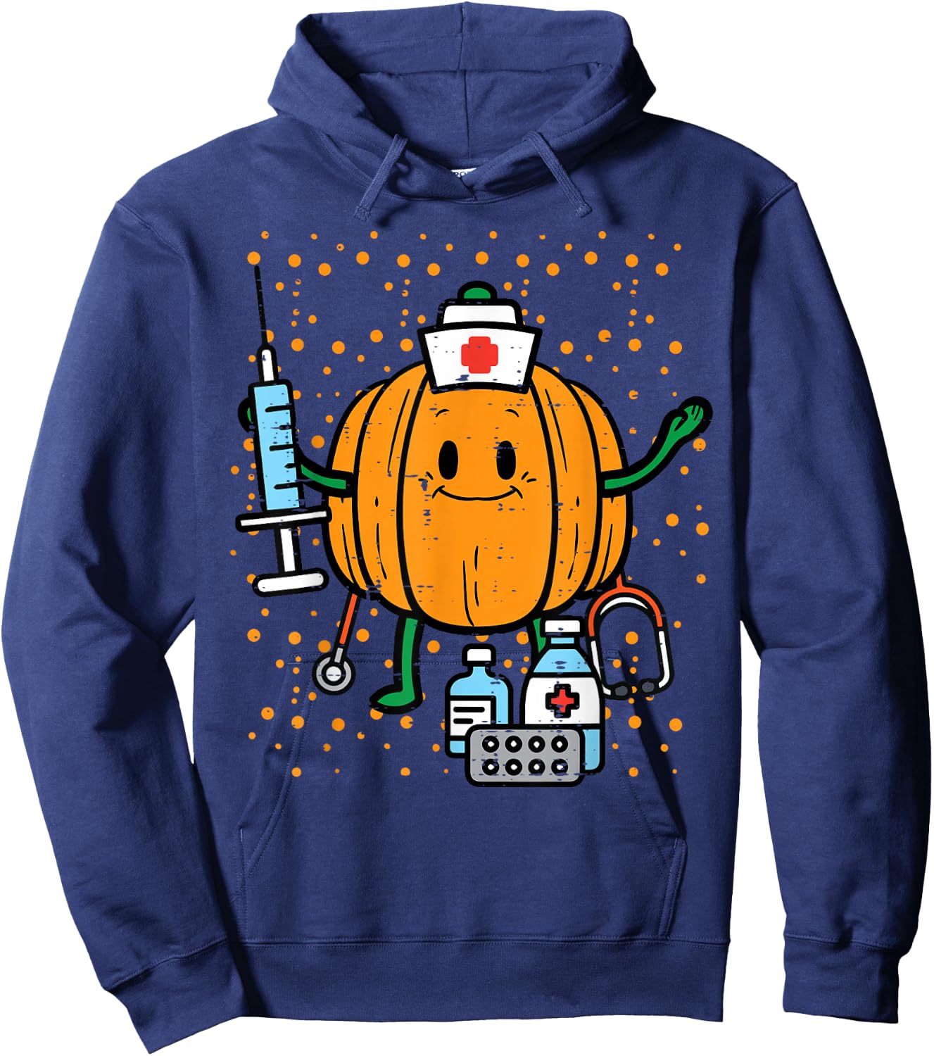 Halloween Nurse Pumpkin Nursing Scrub Top Costume Women Men Hoodie - Hoodie | Navy