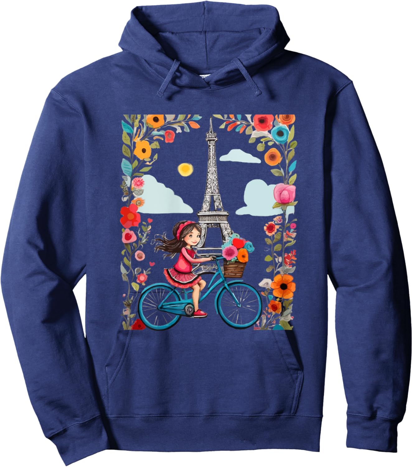 Girl on bicycle in Paris Eiffel Tower, Love Paris, French Hoodie - Hoodie | Navy