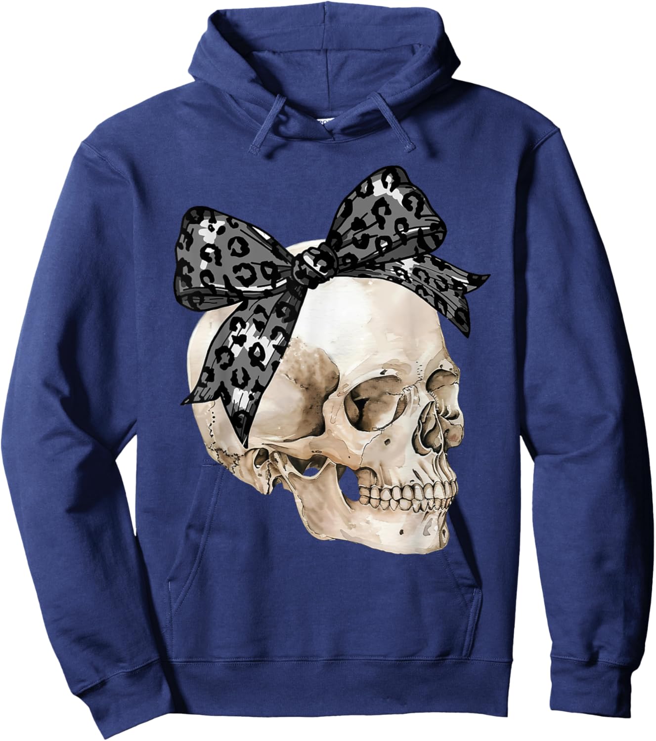 Coquette Bow Spooky Season Skeleton Skull Horror Halloween Hoodie - Hoodie | Navy