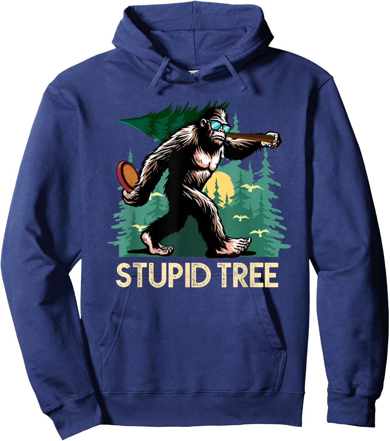 Stupid Tree Disc Golf Bigfoot Frolfing Funny Sasquatch Hoodie - Hoodie | Navy