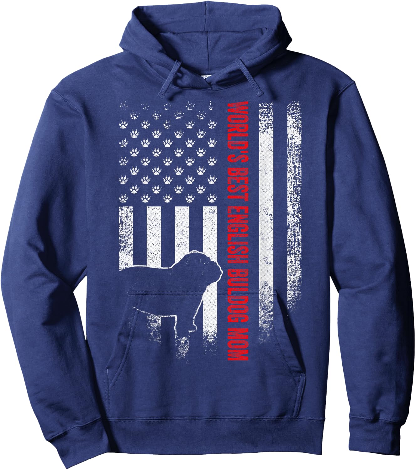 Vintage American Flag World's Best English Bulldog Mom Funny Men Hoodie - Hoodie | Navy