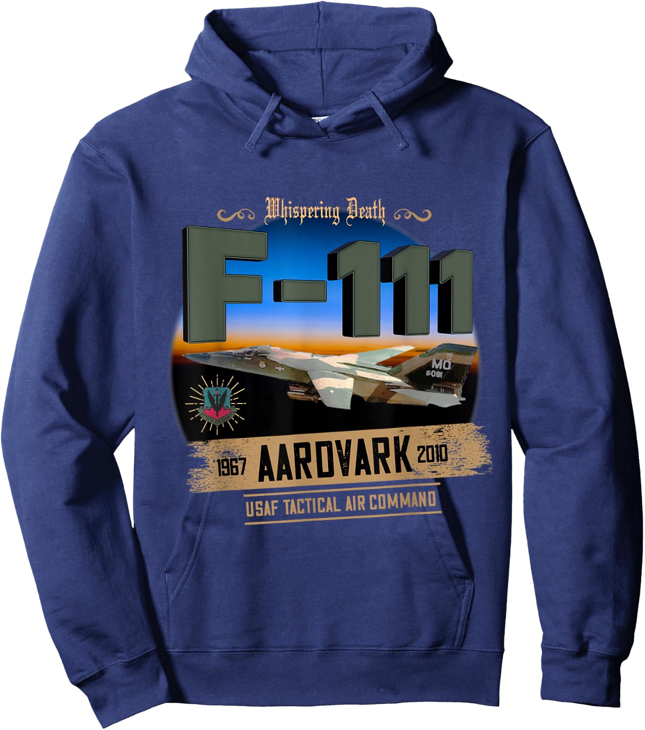 TSH Designs F-111 Aardvark Adult Black Cotton 100% Short Sleeve Classic Fit Hoodie - Hoodie | Navy