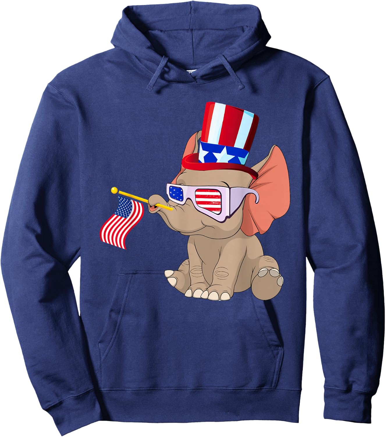 Patriotic Elephant Wearing American Flag Sunglasses 4th July Women Kids Men Hoodie - Hoodie | Navy