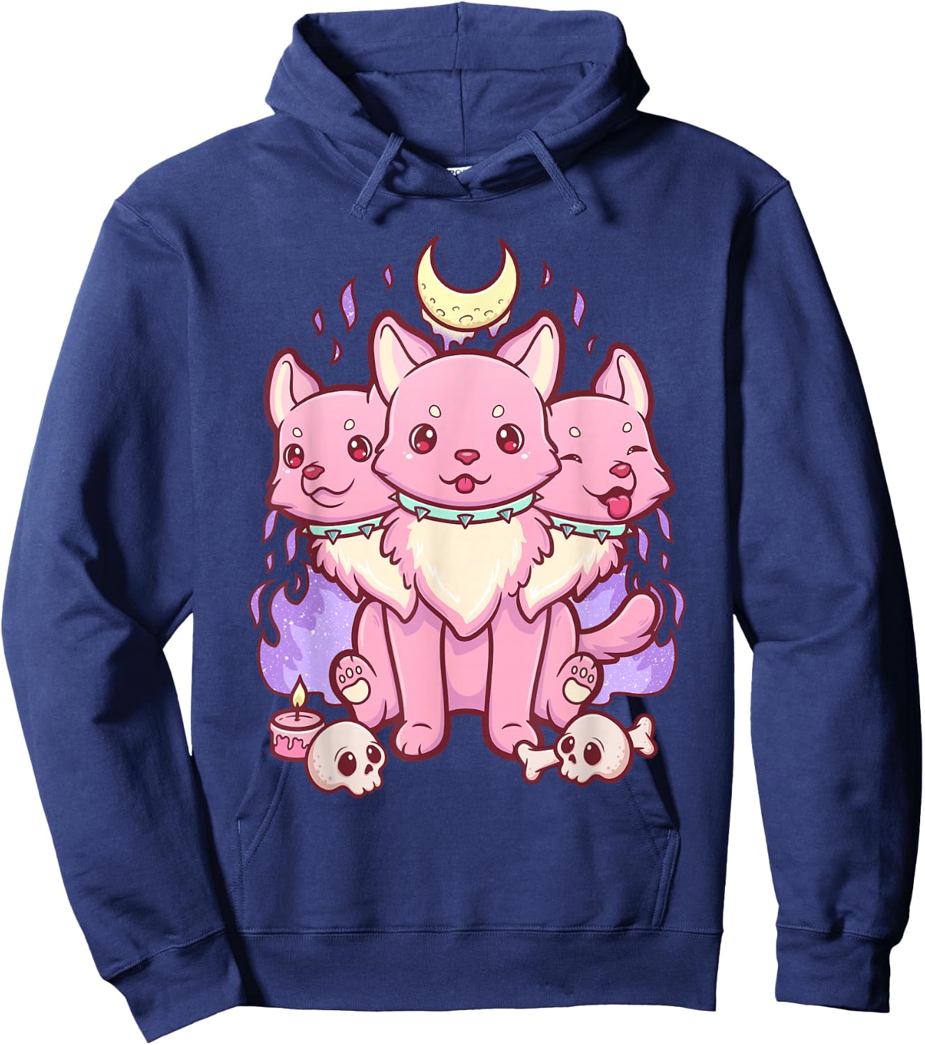 Kawaii Pastel Goth Cute Scary 3 Headed Dog Hoodie - Hoodie | Navy