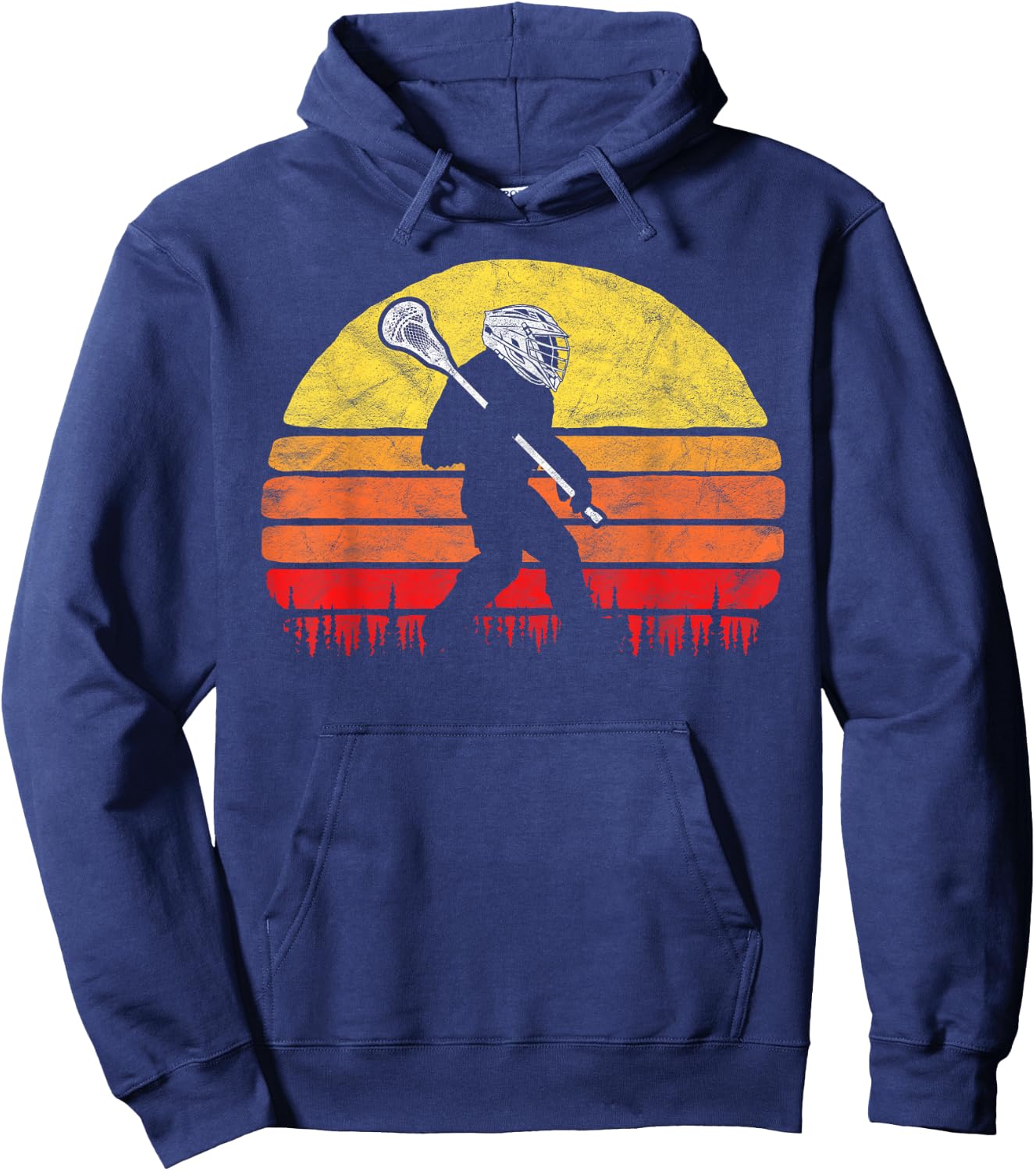 Funny Sasquatch Lax Bigfoot Lacrosse Vintage 80s Sunset Hoodie - Hoodie | Navy