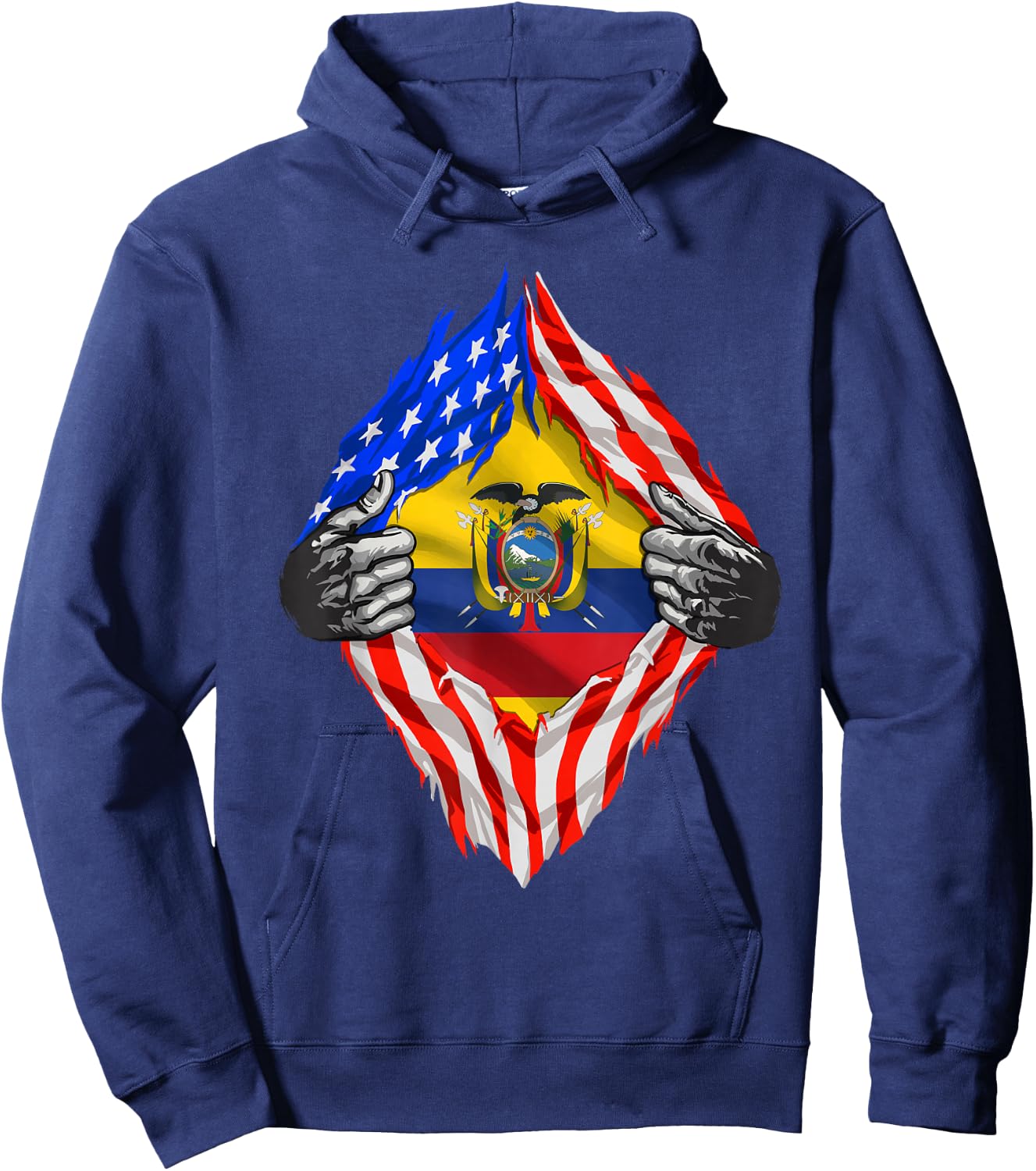 Ecuador Shirt USA American Ecuadorian Flag Roots Heritage Hoodie - Hoodie | Navy