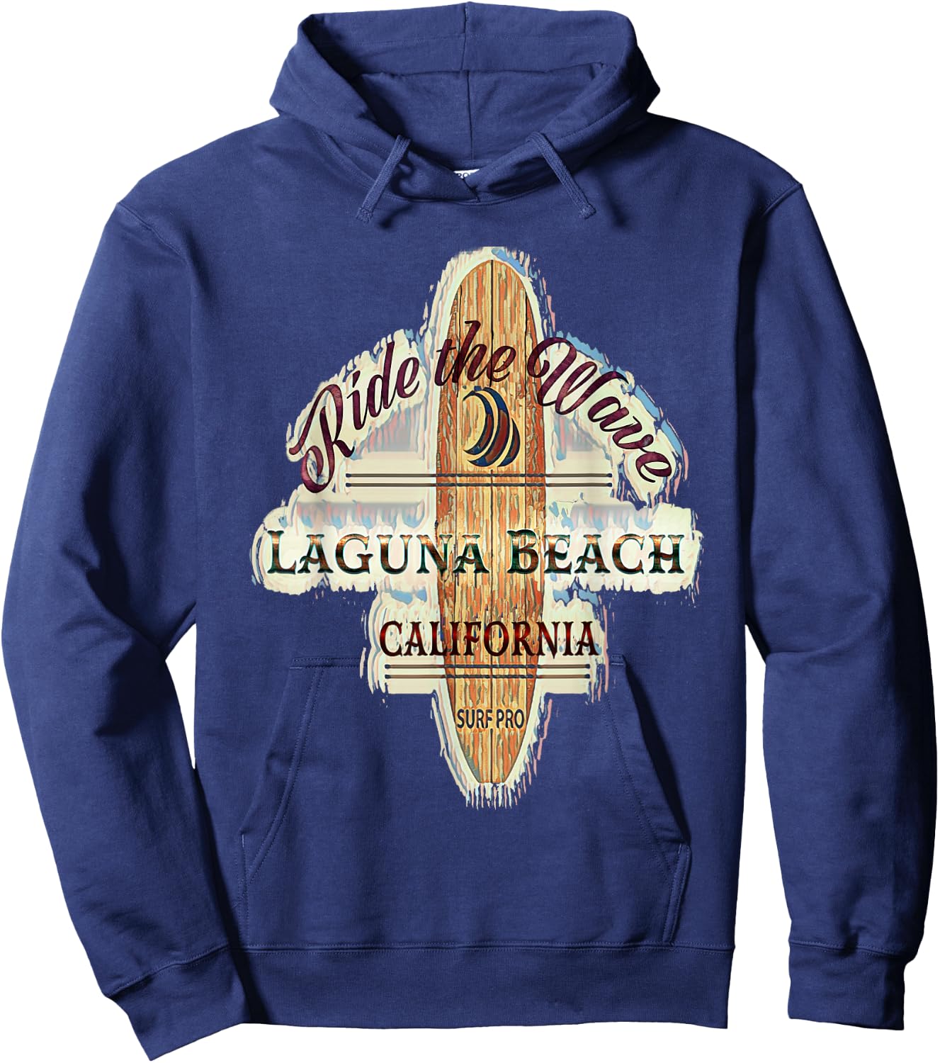 Laguna Beach Distressed Vintage Retro Surfboard Sign Hoodie - Hoodie | Navy