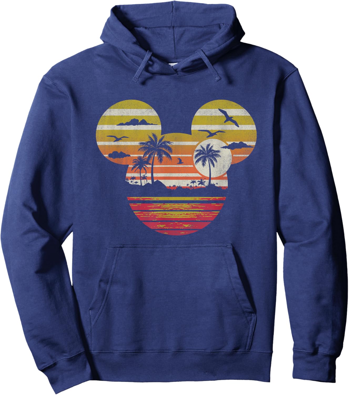 Disney Mickey and Friends Vintage Sunset Landscape Ears Logo Hoodie - Hoodie | Navy
