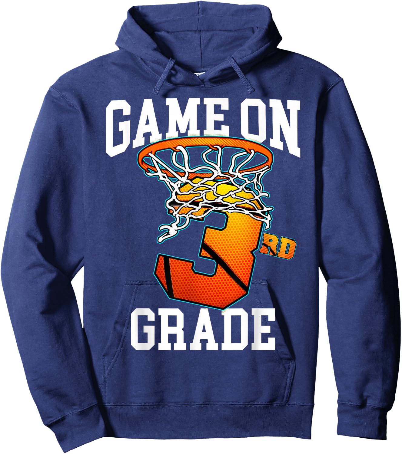 Game On 3rd Grade Basketball Back to School Student Boys Kid Hoodie - Hoodie | Navy