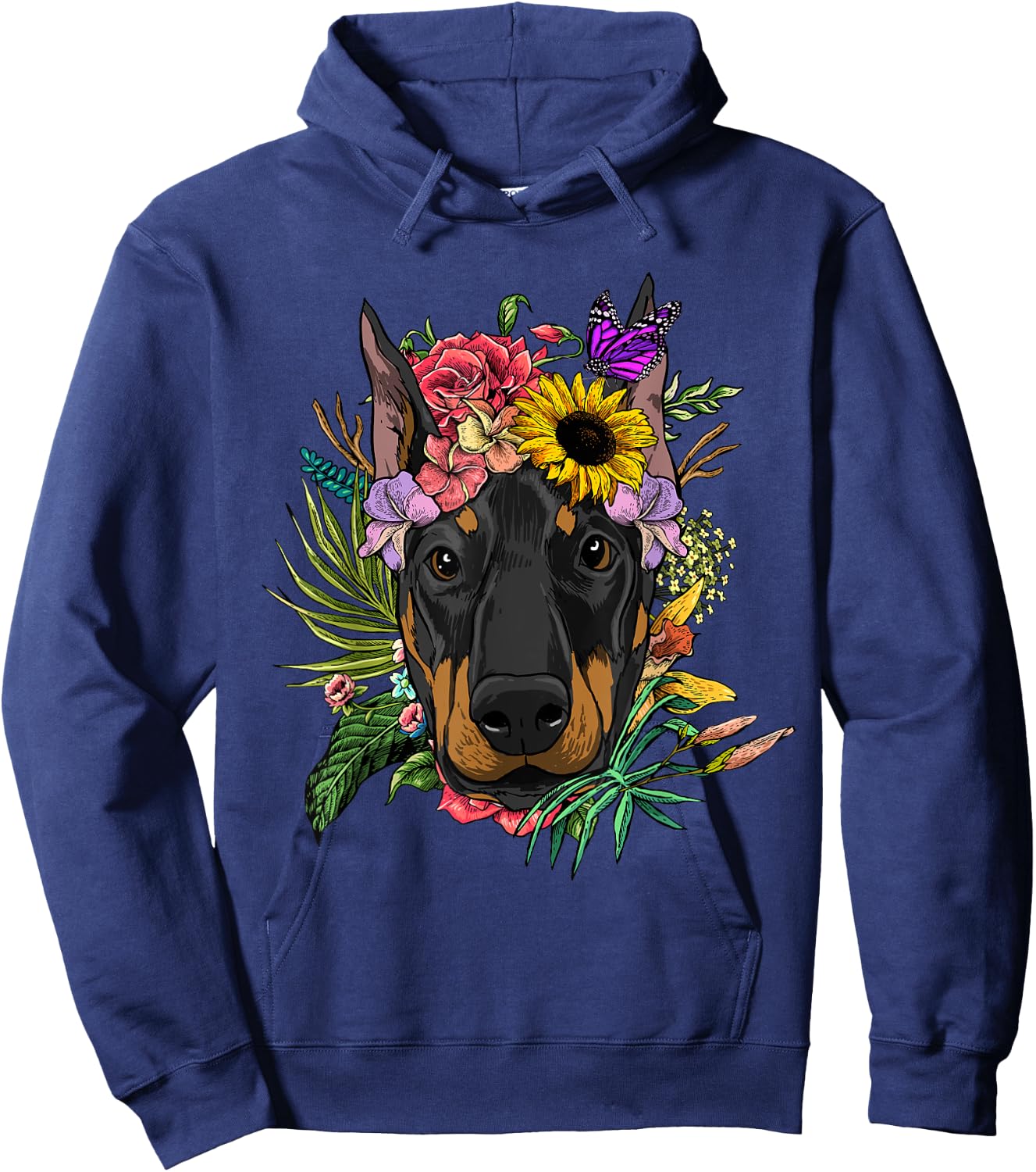 Doberman Shirt Floral Doberman Pinscher Dobie Pet Dog Lover Hoodie - Hoodie | Navy