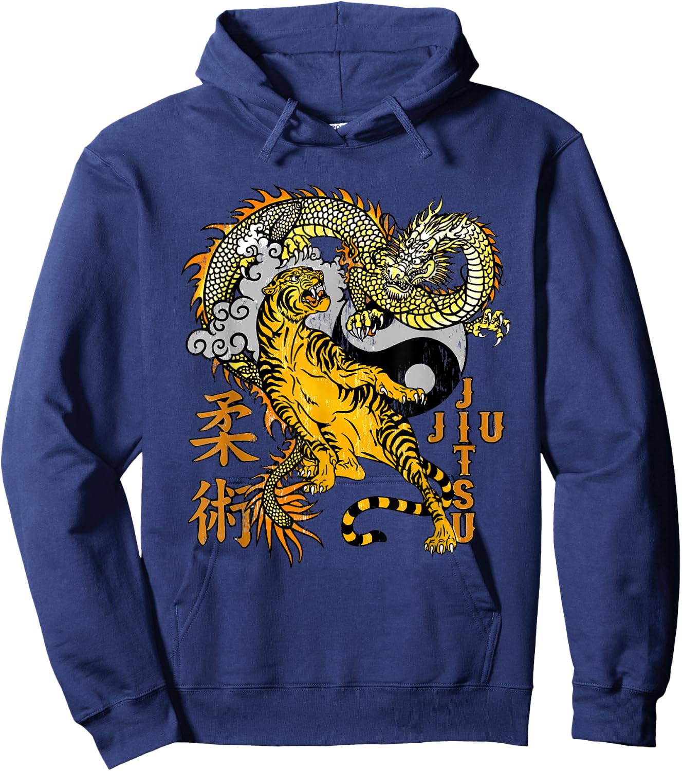 Jiu Jitsu Tiger Dragon Submission, Yin Yang BJJ MMA Hoodie - Hoodie | Navy