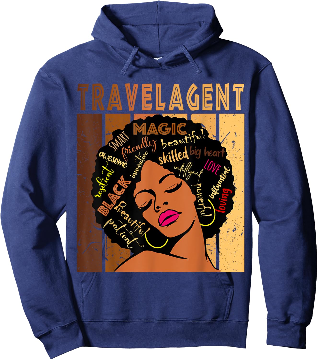 Black Travel Agent Strong Afro African American Women Hoodie - Hoodie | Navy