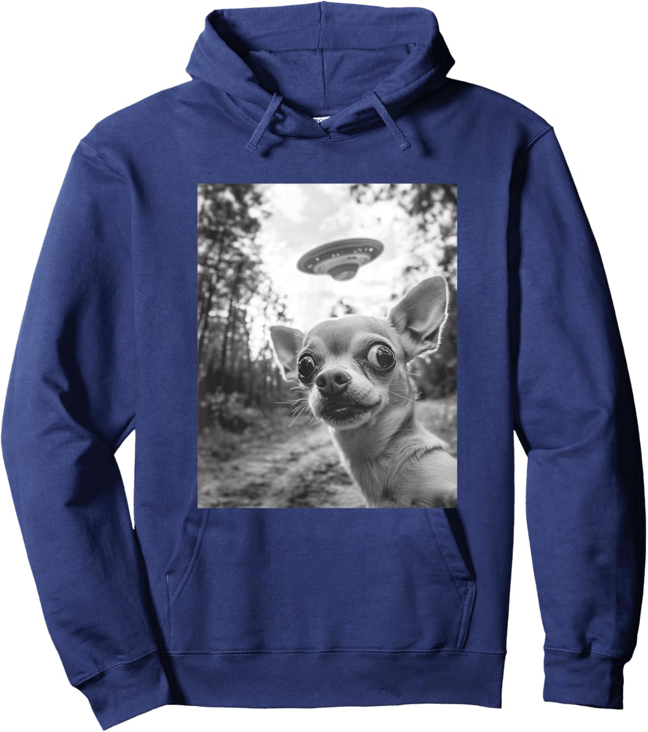 Chihuahua UFO Meme - Funny Chihuahua Selfie with UFO Hoodie - Hoodie | Navy