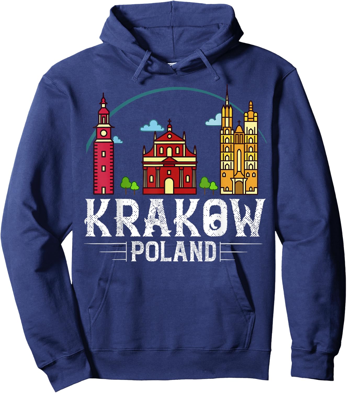 Krakow Poland City Skyline Map Travel Hoodie - Hoodie | Navy