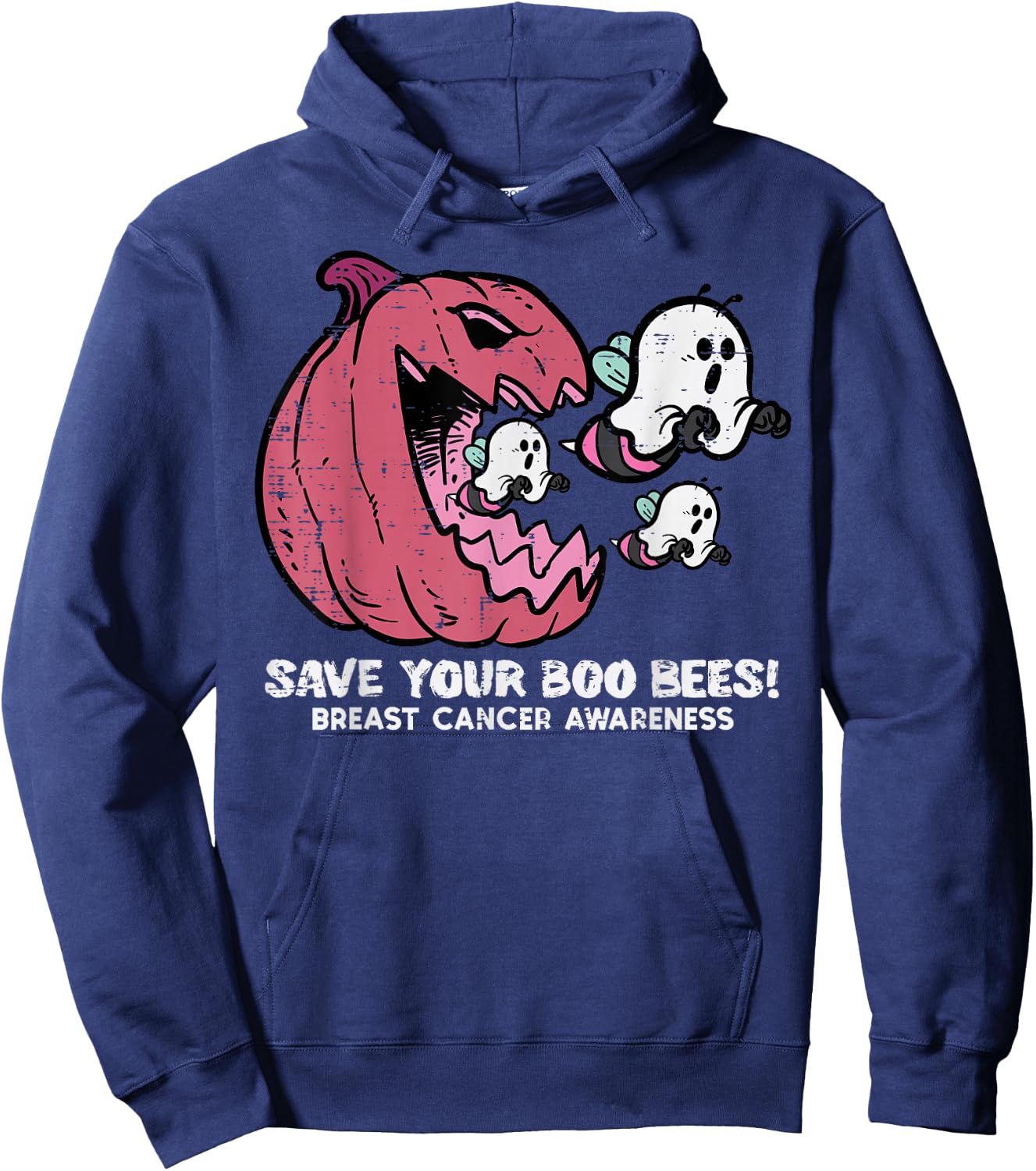 Breast Cancer Pumpkin Save Boo Your Bees Awareness Women Men Hoodie - Hoodie | Navy
