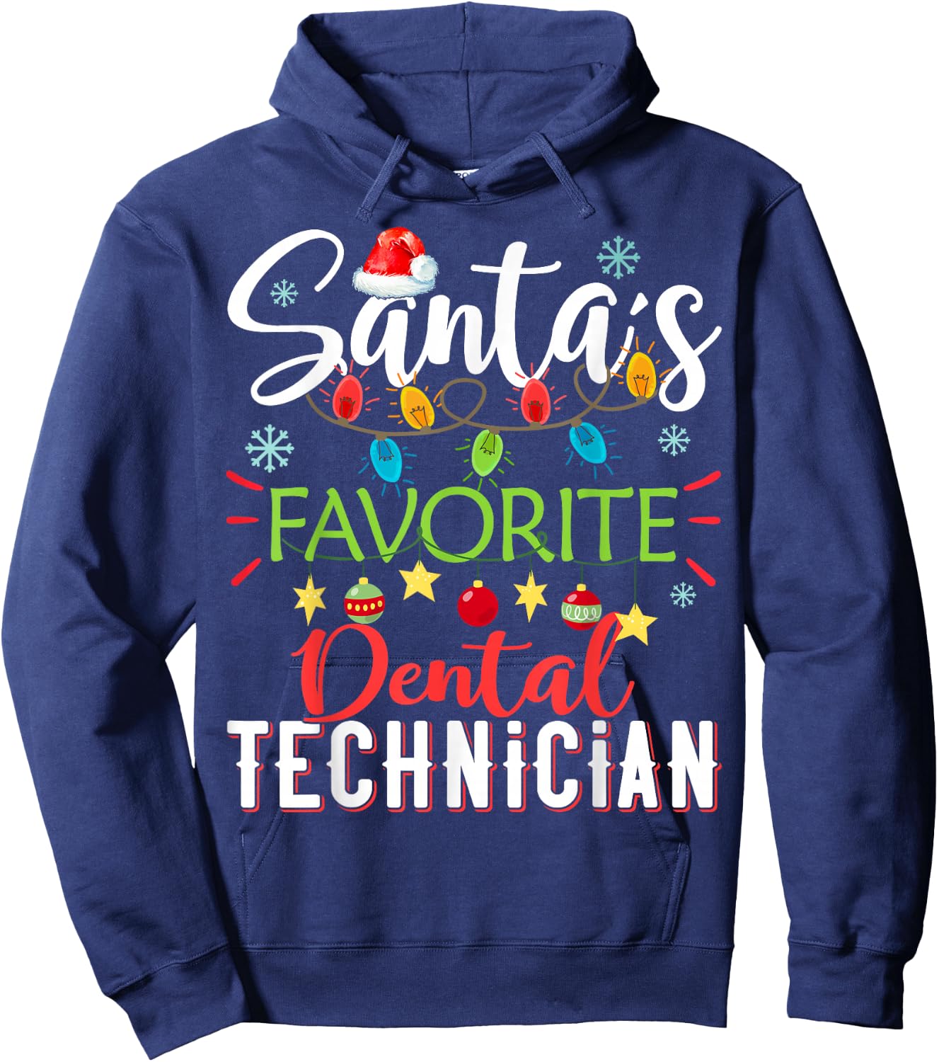 Santa's Favorite Dental Technician Light Santa Hat Christmas Hoodie - Hoodie | Navy