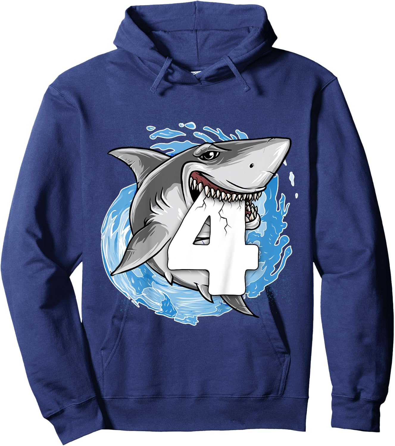 Kids Shark 4th Birthday Boy 4 year old Shark Theme Party 4 Shark Hoodie - Hoodie | Navy