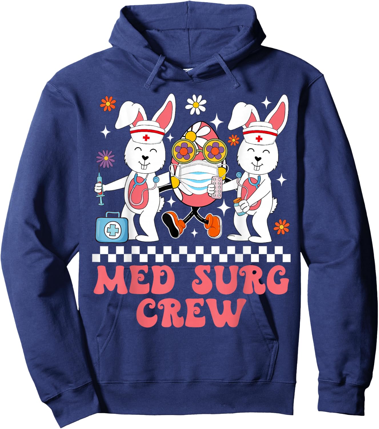 Med Surg Crew Easter Bunny Easter Eggs Nurse Nursing Women Hoodie - Hoodie | Navy