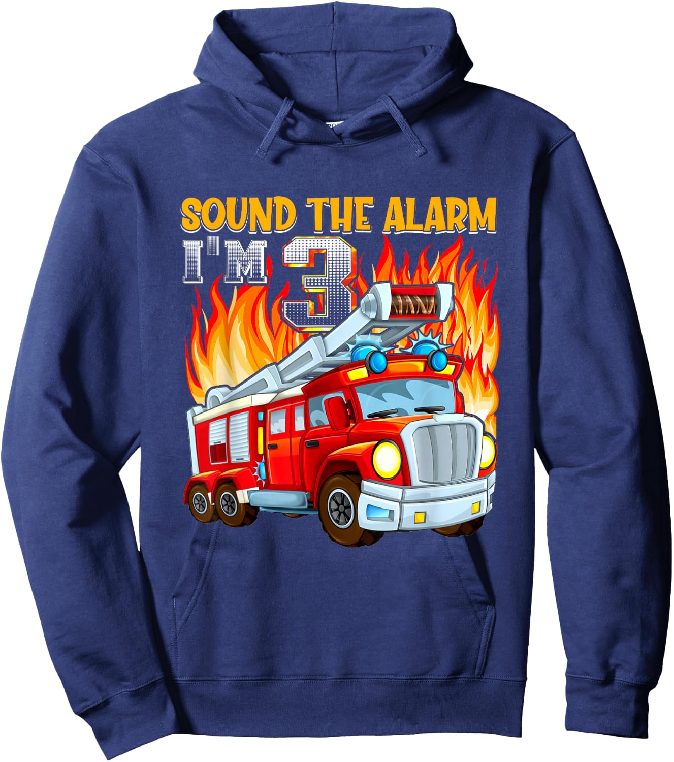 Sound the Alarm I'm 3 3rd Birthday Fireman Firetruck Boys Hoodie - Hoodie | Navy