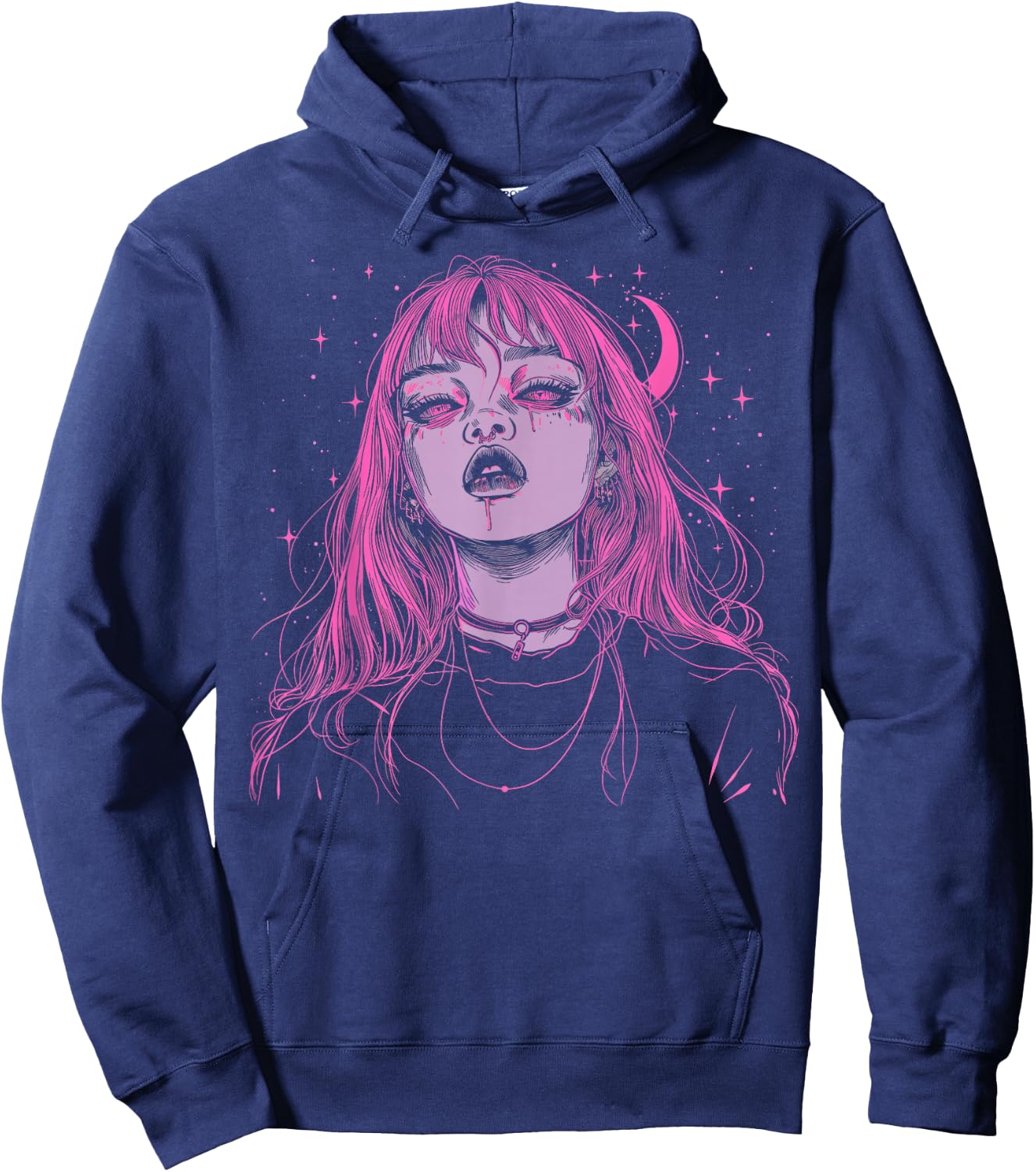 Goth Grunge Demon Anime Girl Waifu Horror Alt Pink Aesthetic Hoodie - Hoodie | Navy