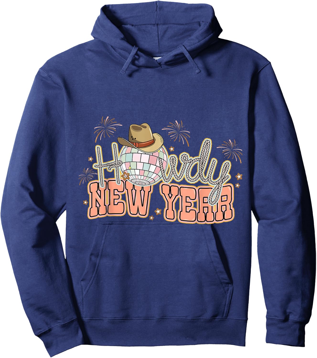 Howdy New Year 2024 Western Cowgirl Hat And Disco Balls Hoodie - Hoodie | Navy