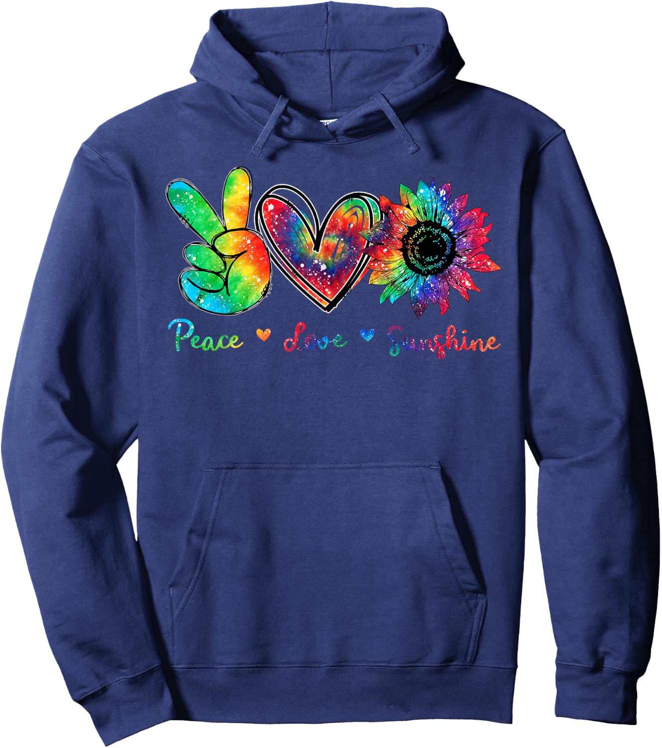 Peace Love Sunshine Sunflower Hippie Tie Dye Men Women Hoodie - Hoodie | Navy