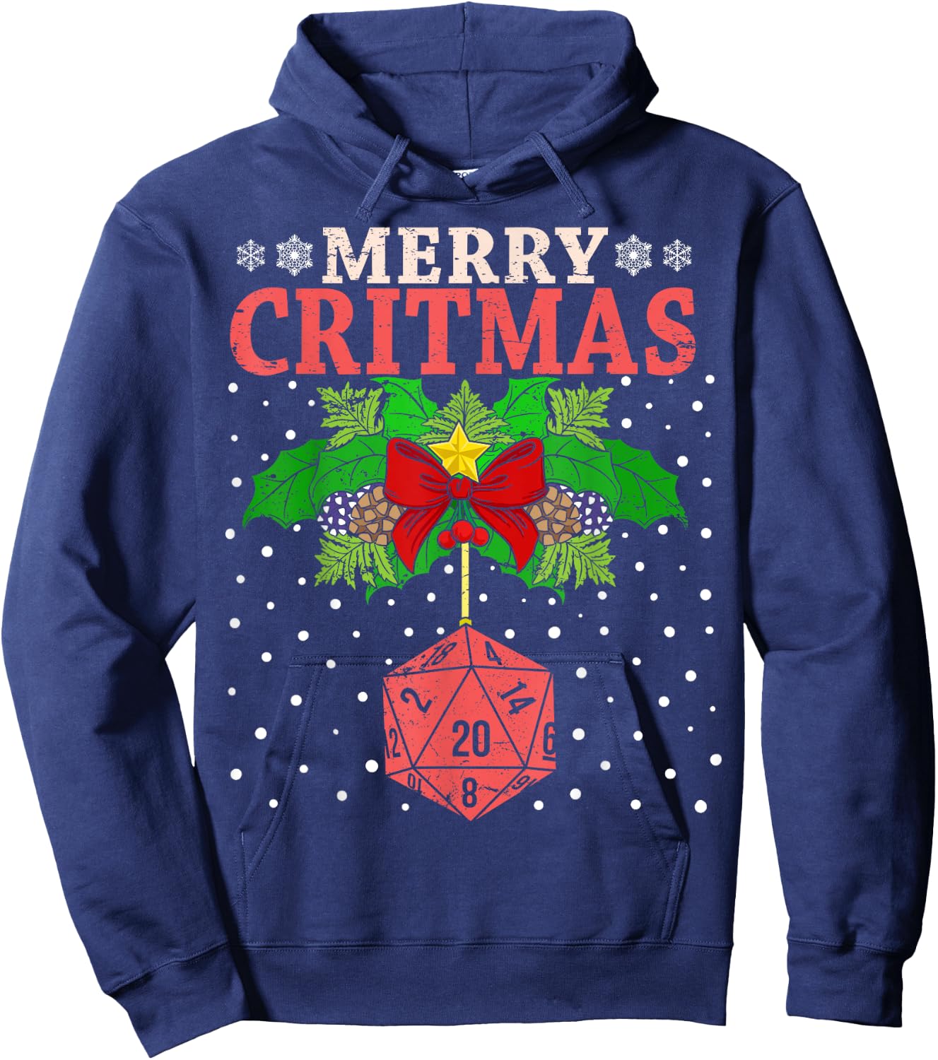 Merry Critmas 20 Sided Dice RPG Christmas Holiday Board Game Hoodie - Hoodie | Navy
