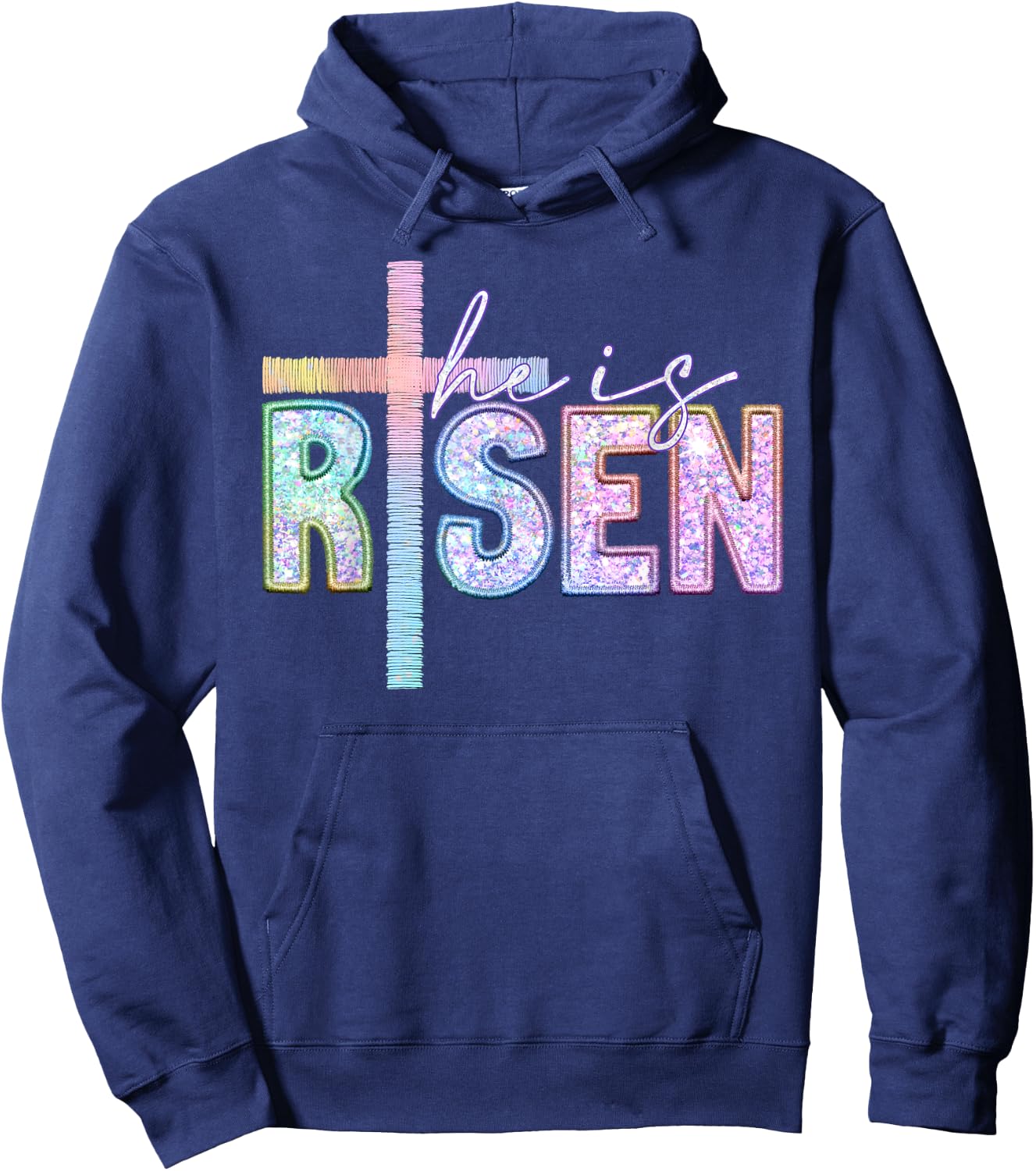 He Is Risen Christian Cross Jesus Happy Easter Day Men Women Hoodie - Hoodie | Navy