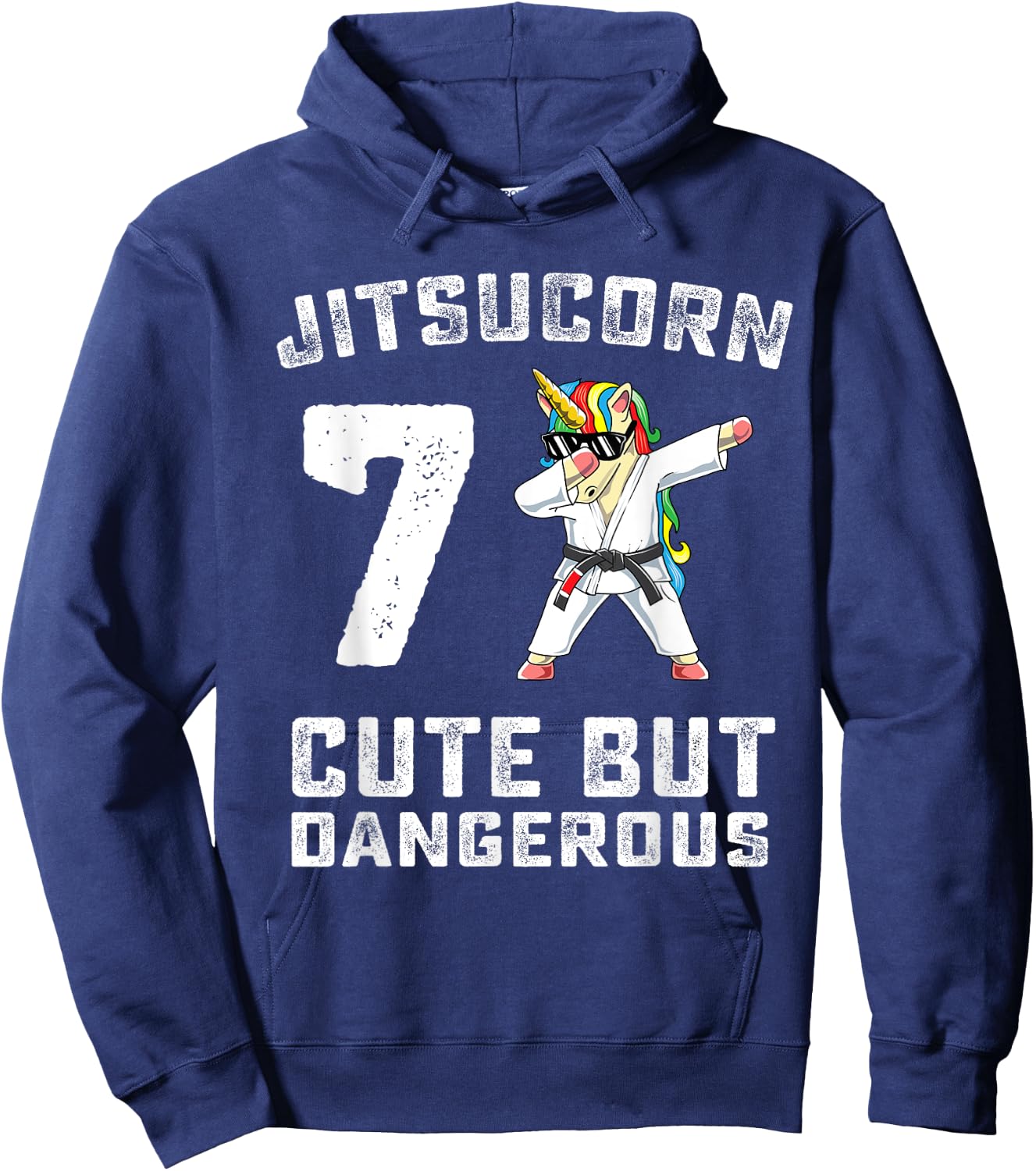 7 Year Old Jiu Jitsu Birthday Gift BJJ Dabbing Unicorn Girl Hoodie - Hoodie | Navy