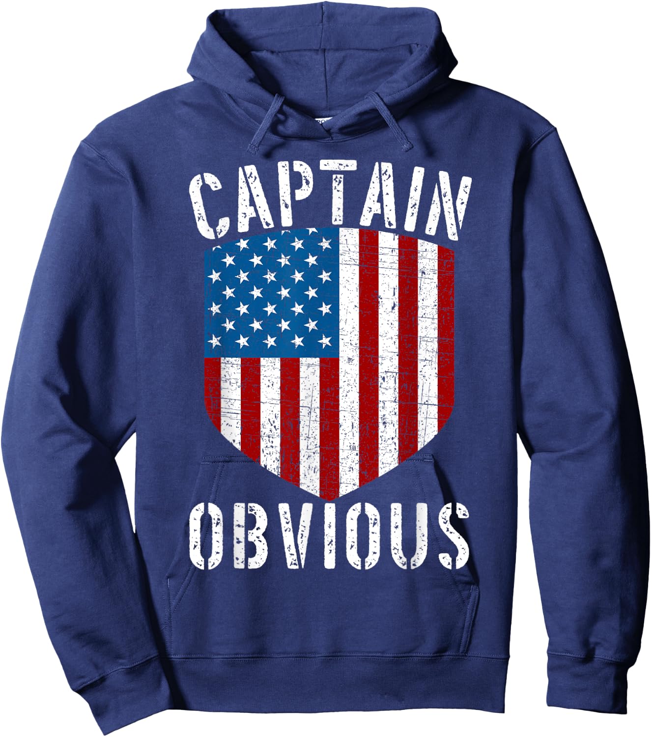 Captain Obvious American Flag Shield Funny Sarcastic Humor Women Men Hoodie - Hoodie | Navy
