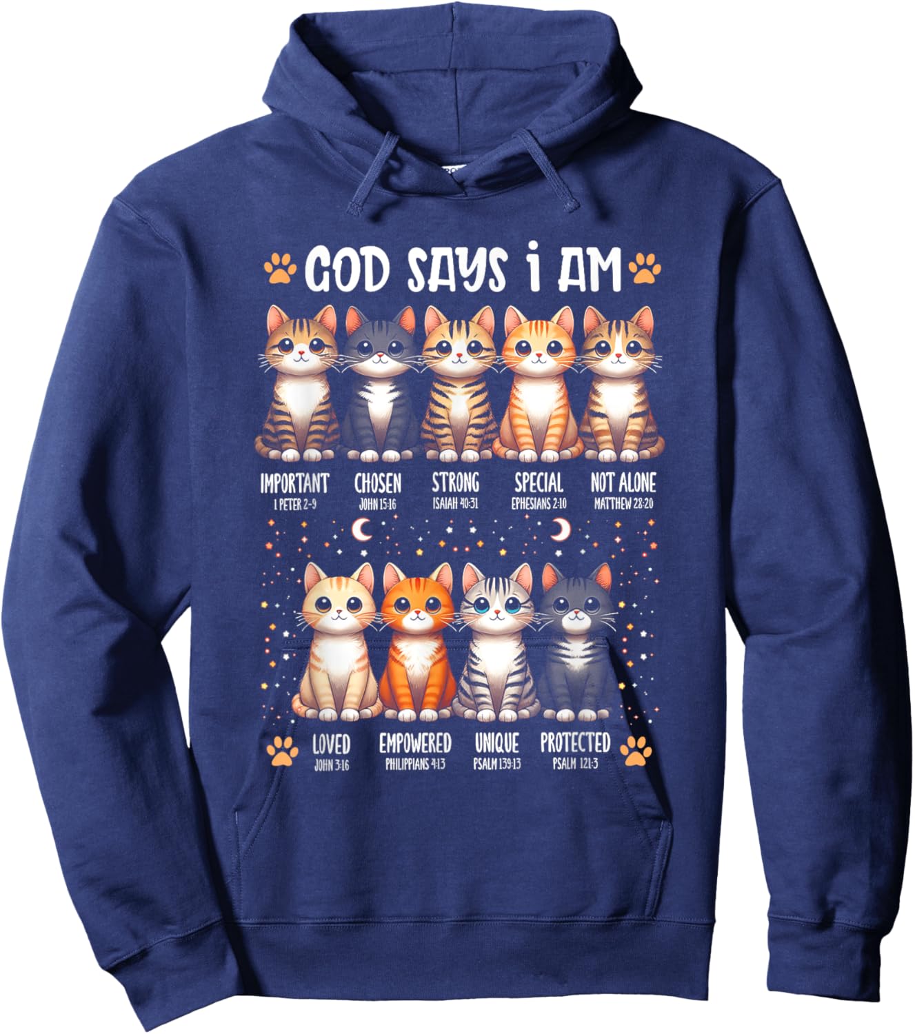 God Says I Am Christian Bible Verse Cat Lover Christian Men Women Hoodie - Hoodie | Navy