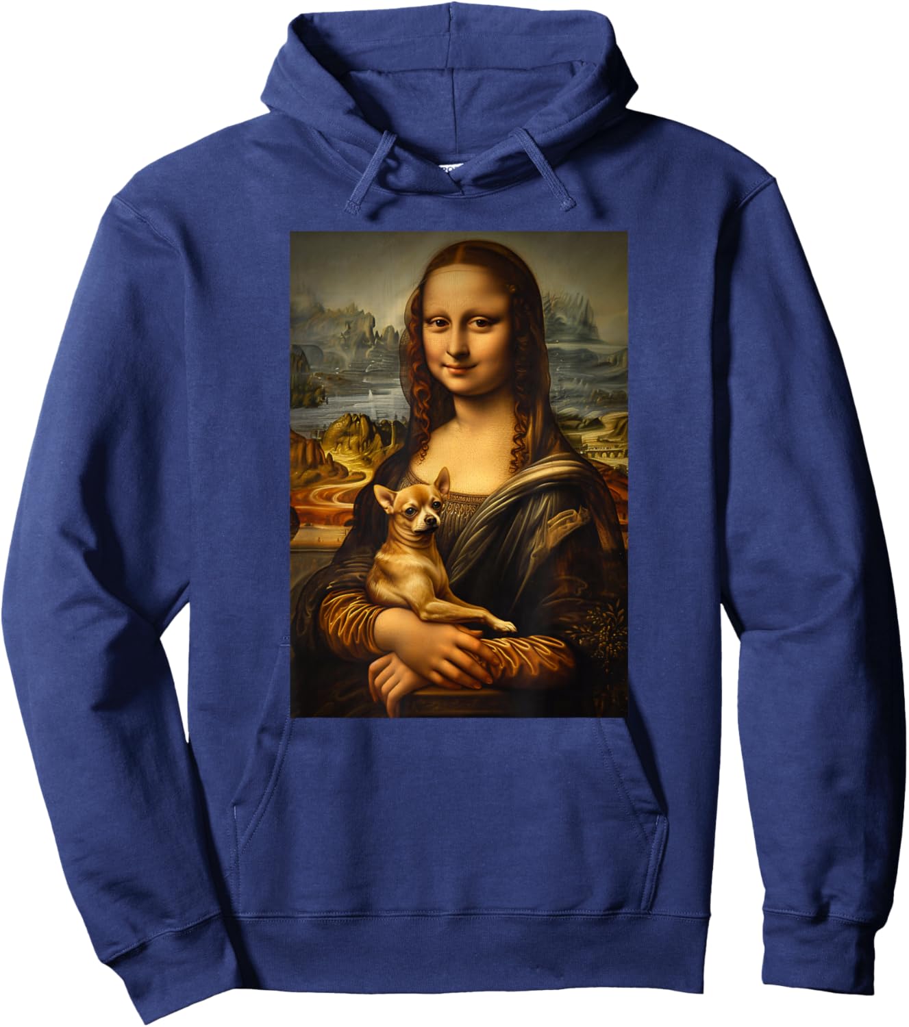 Chihuahua Mona Lisa Painting Art Dog Mom Dad Hoodie - Hoodie | Navy