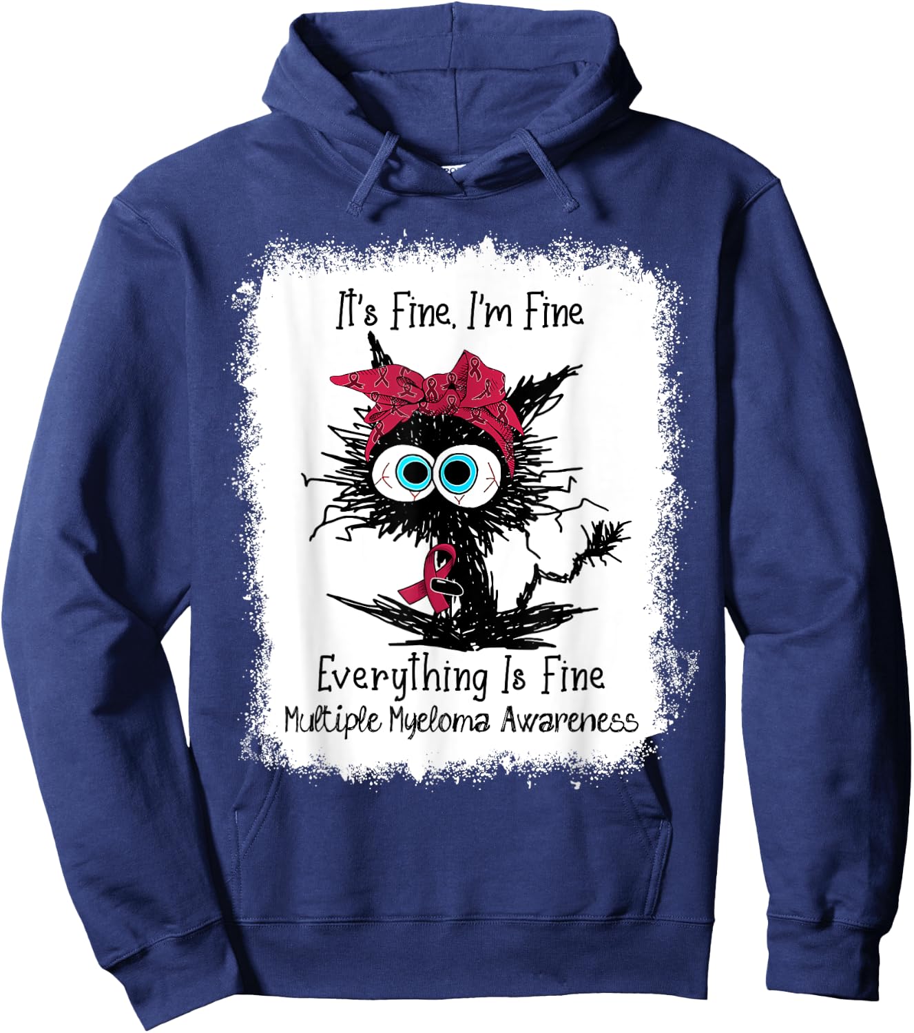 Funny Black Cat Its Fine I'm Fine Multiple Myeloma Bleached Men Women Kids Hoodie - Hoodie | Navy