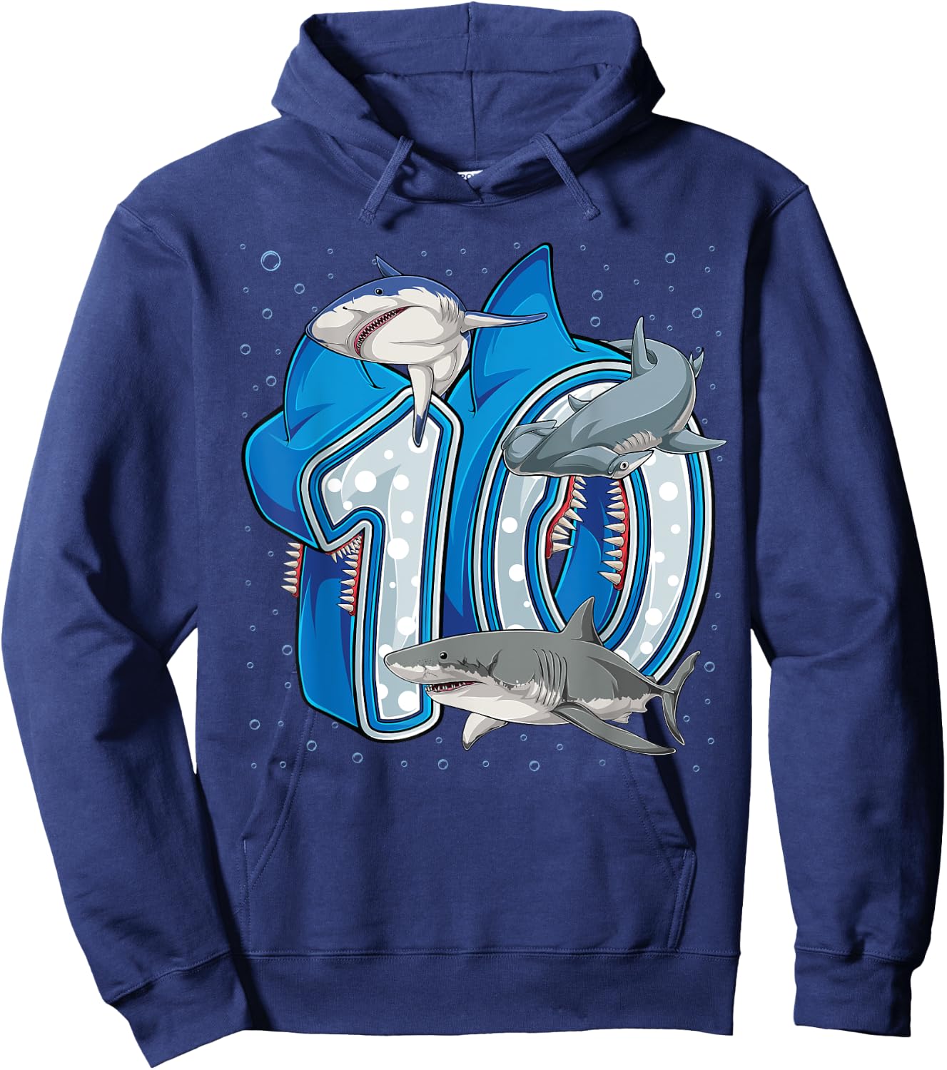 10th Birthday Boys Shark 10 years Old Ocean Shark B-day Hoodie - Hoodie | Navy