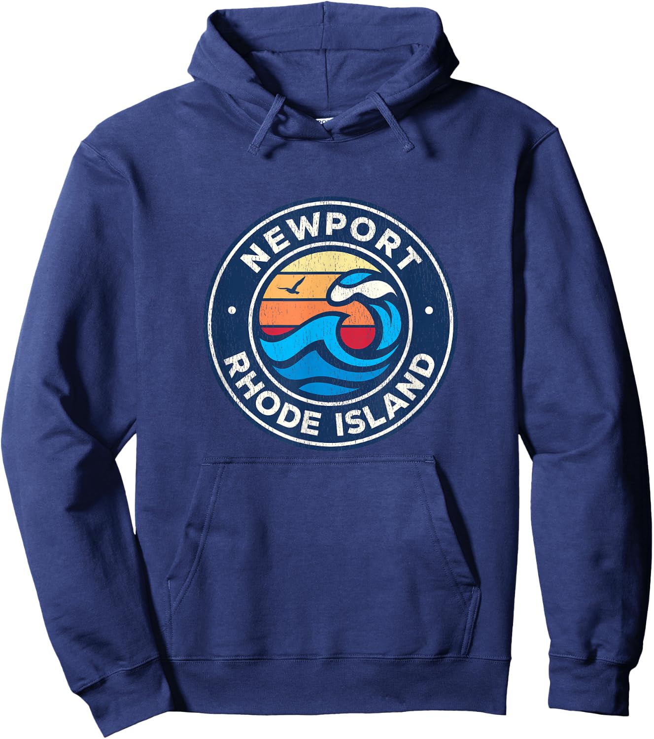 Newport Rhode Island RI Vintage Nautical Waves Design Hoodie - Hoodie | Navy