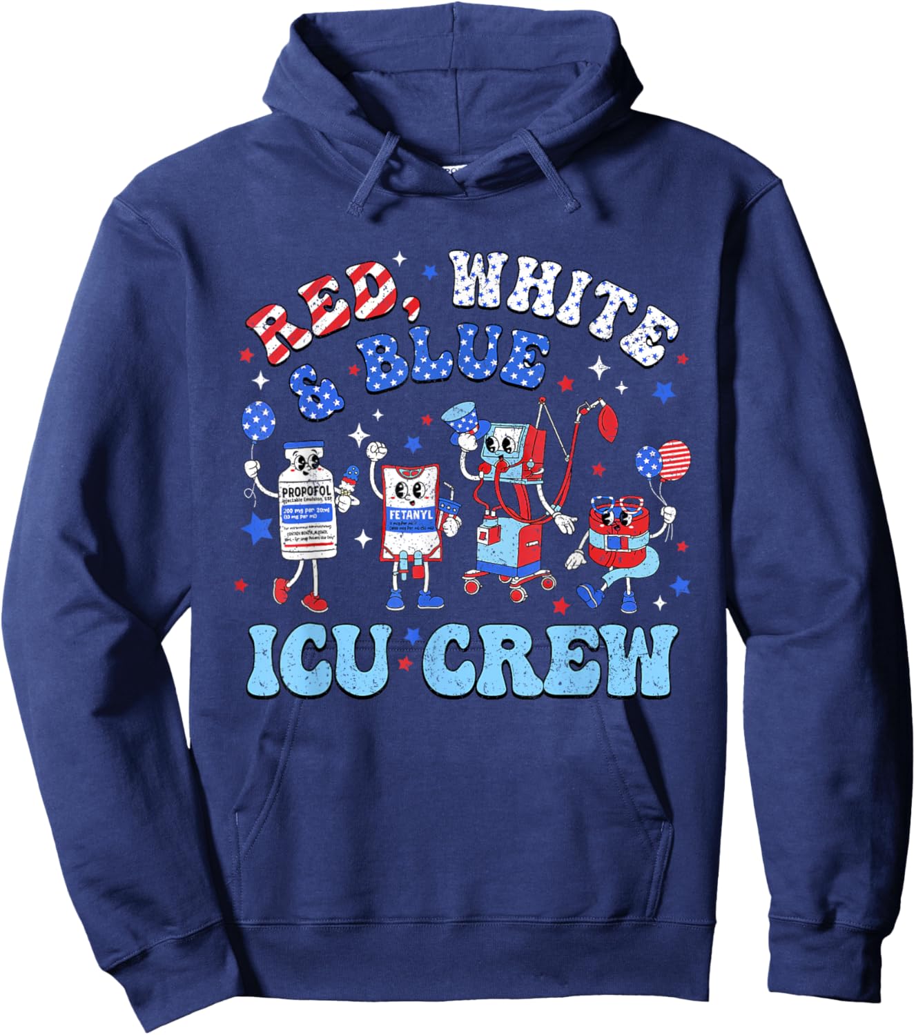 Icu Nurse 4th July Independence Day Red White Blue Icu Crew Hoodie - Hoodie | Navy