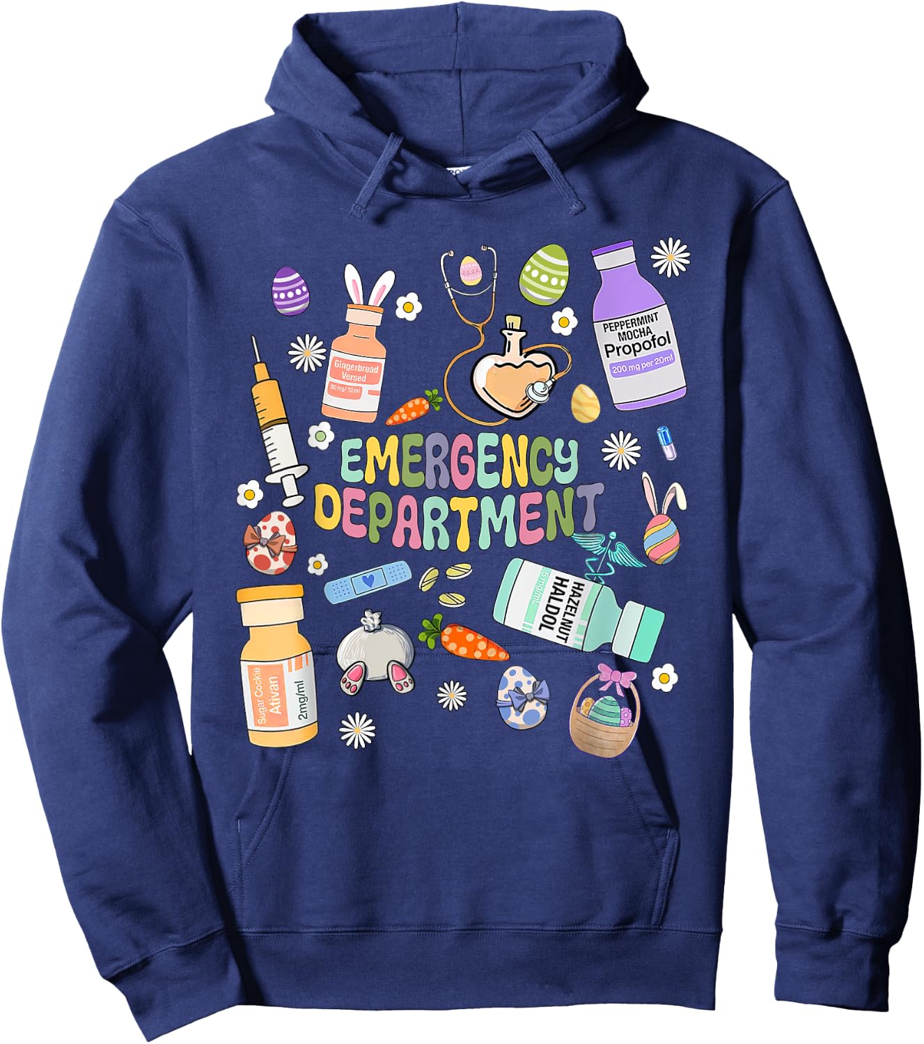ER Easter Nurse Crew Easter Day Emergency Room Nurses Bunny Hoodie - Hoodie | Navy