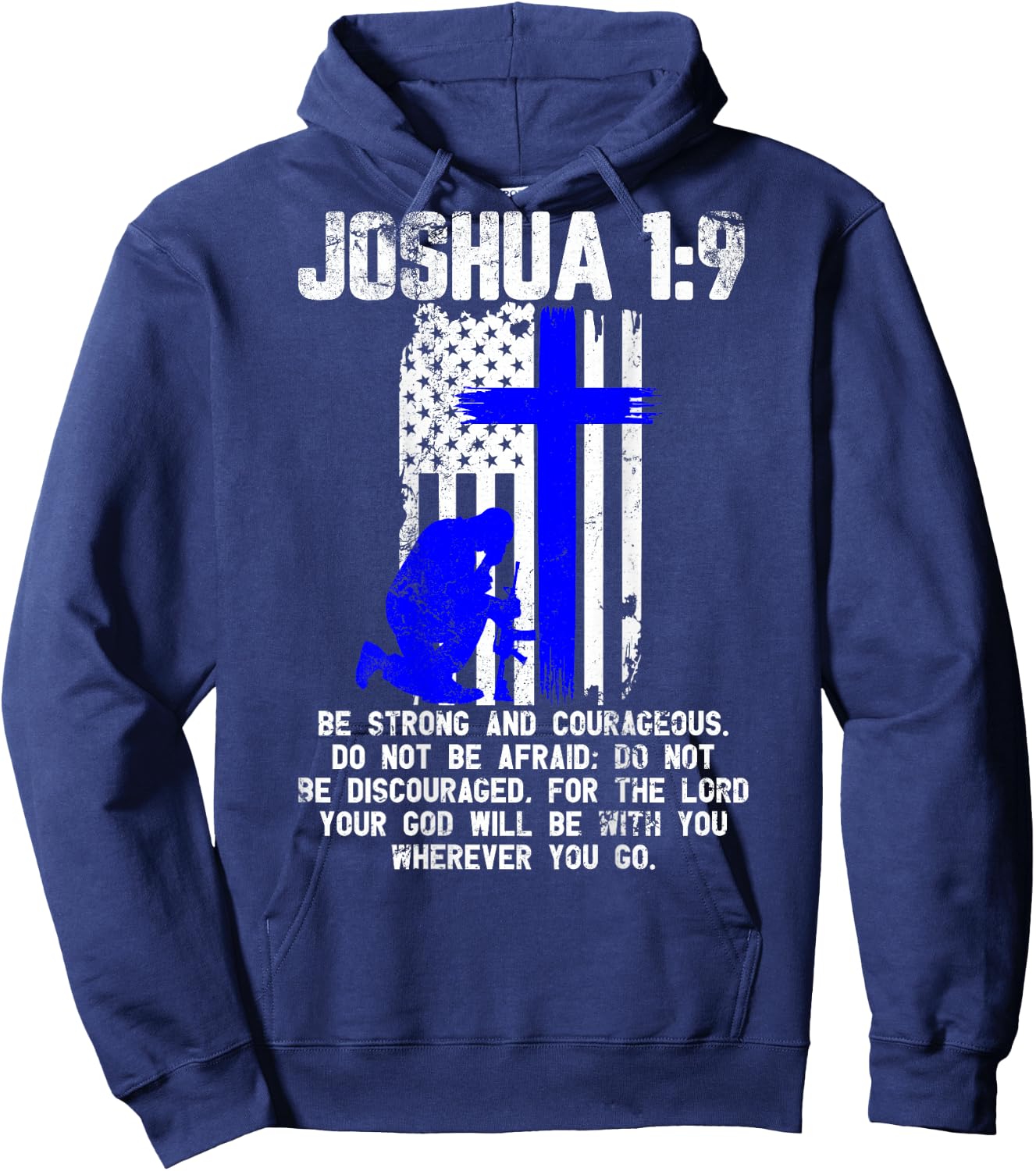 Thin Blue Line Police Cross Bible Verse Christian USA Flag Women Men Hoodie - Hoodie | Navy