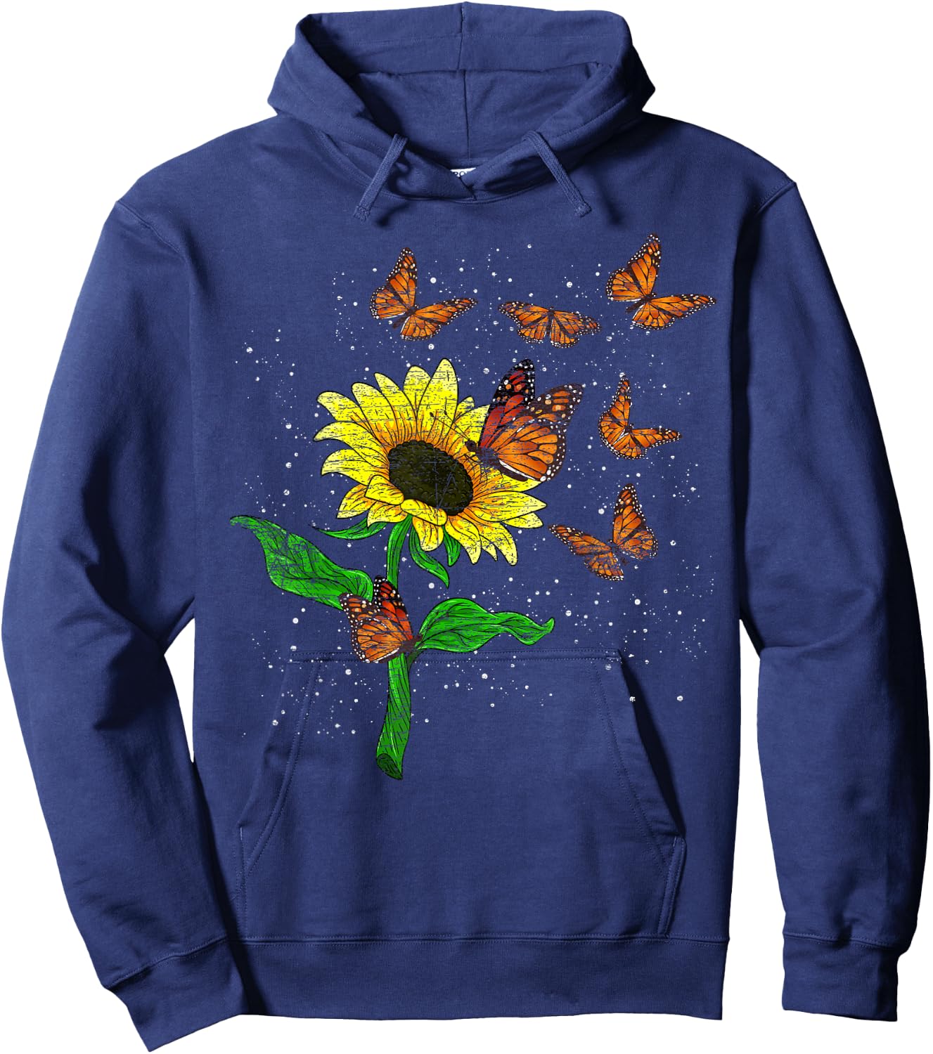 Flower Blossom Butterflies Nature Butterfly Sunflower Hoodie - Hoodie | Navy