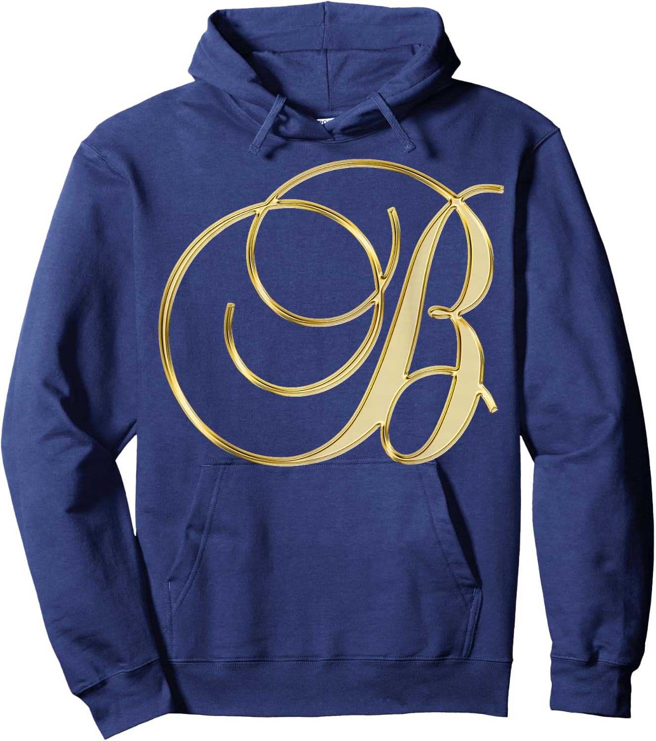 Monogram Initial Letter B Gold Hoodie - Hoodie | Navy