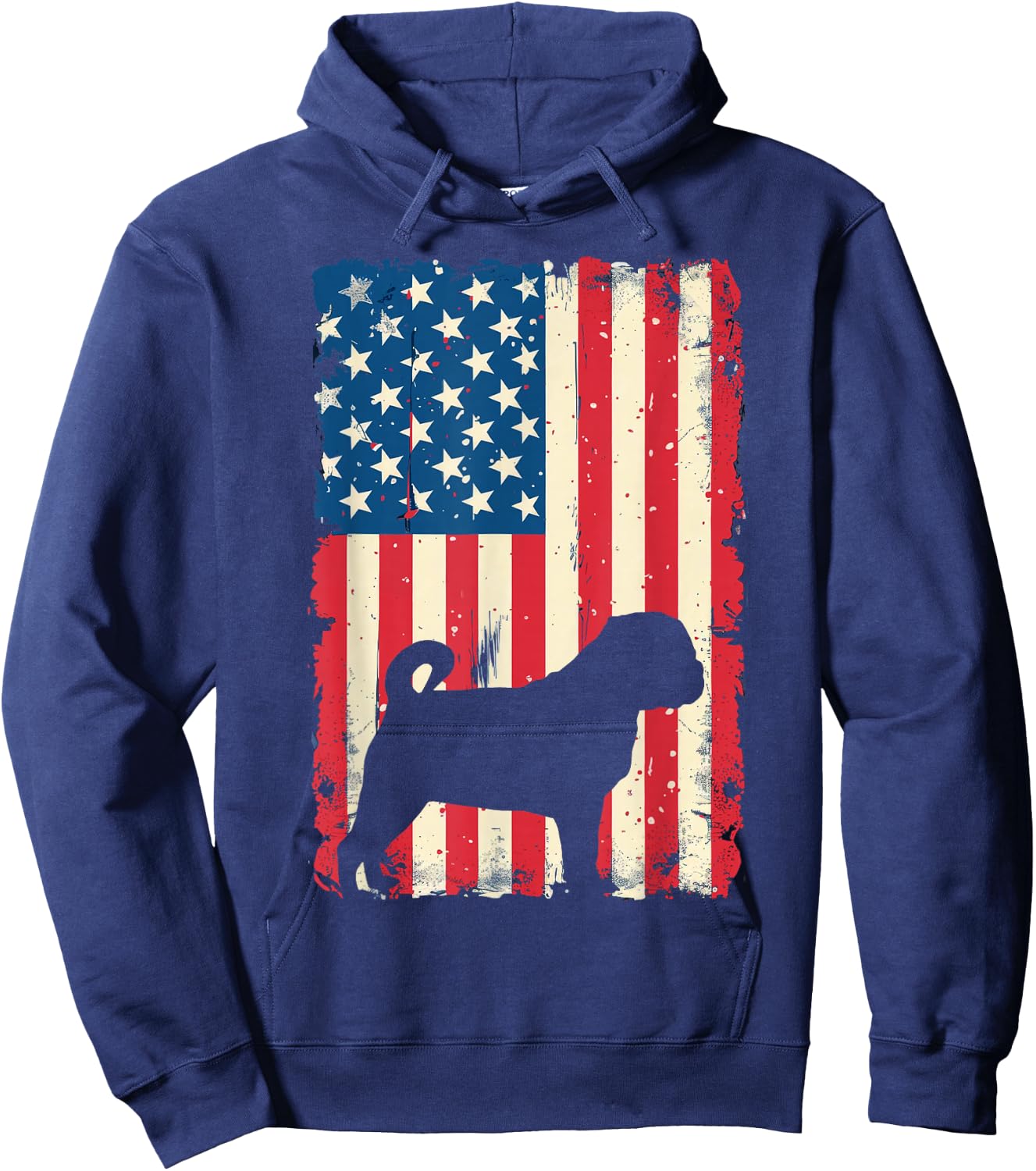 Patriotic Pug Dog Lover 4th of July USA American Flag Hoodie - Hoodie | Navy