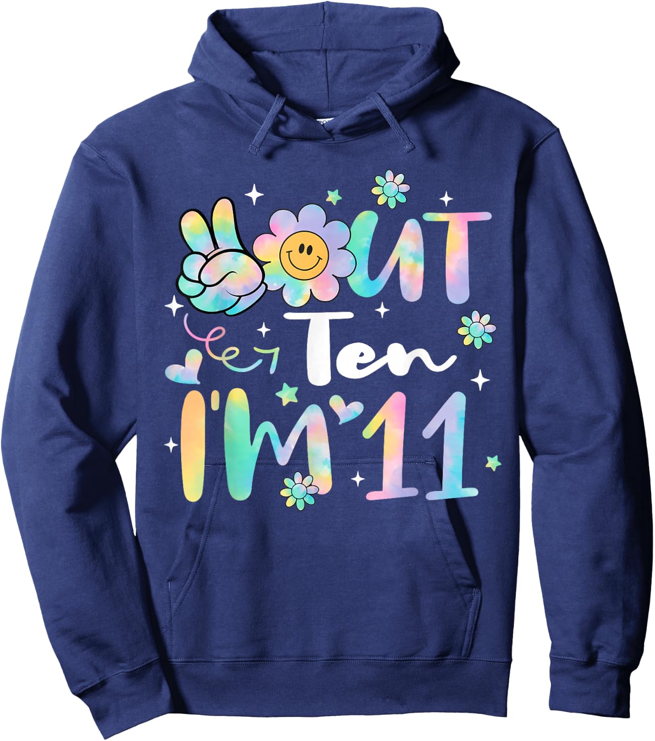 Groovy Peace Out Ten I'm 11 Years Old 11th Birthday Tie Dye Hoodie - Hoodie | Navy