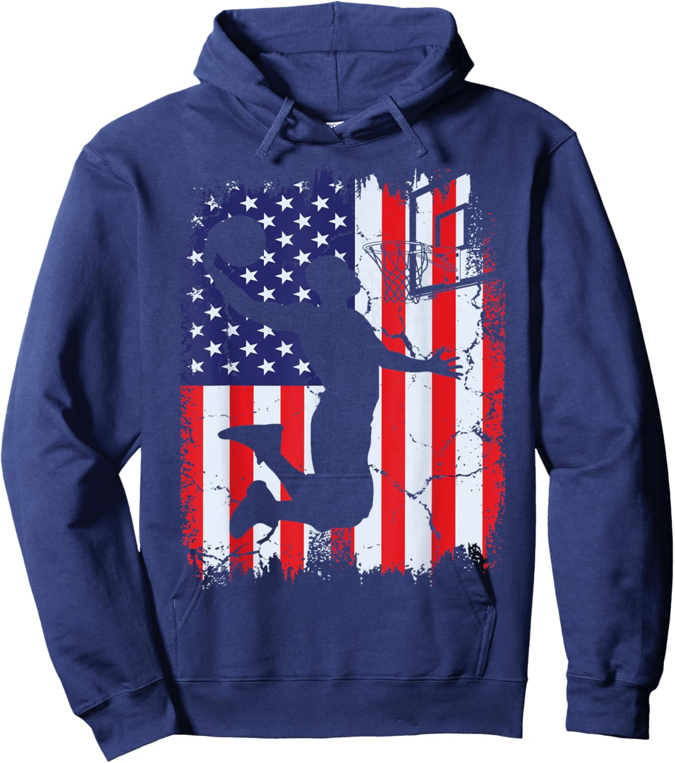 Vintage Basketball American Flag 4th of July Patriotic Hoodie - Hoodie | Navy