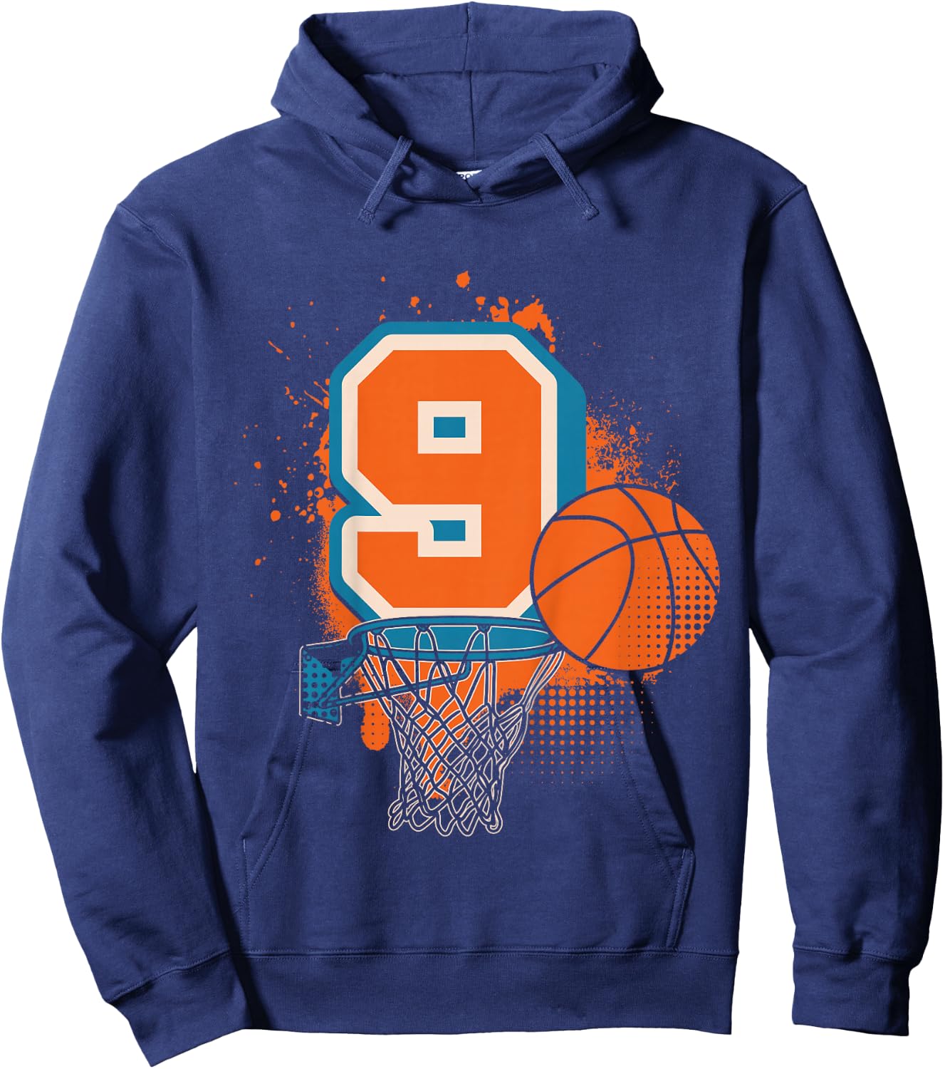 Kids 9th Birthday Boy Basketball Player Basketball 9 Years Old Hoodie - Hoodie | Navy