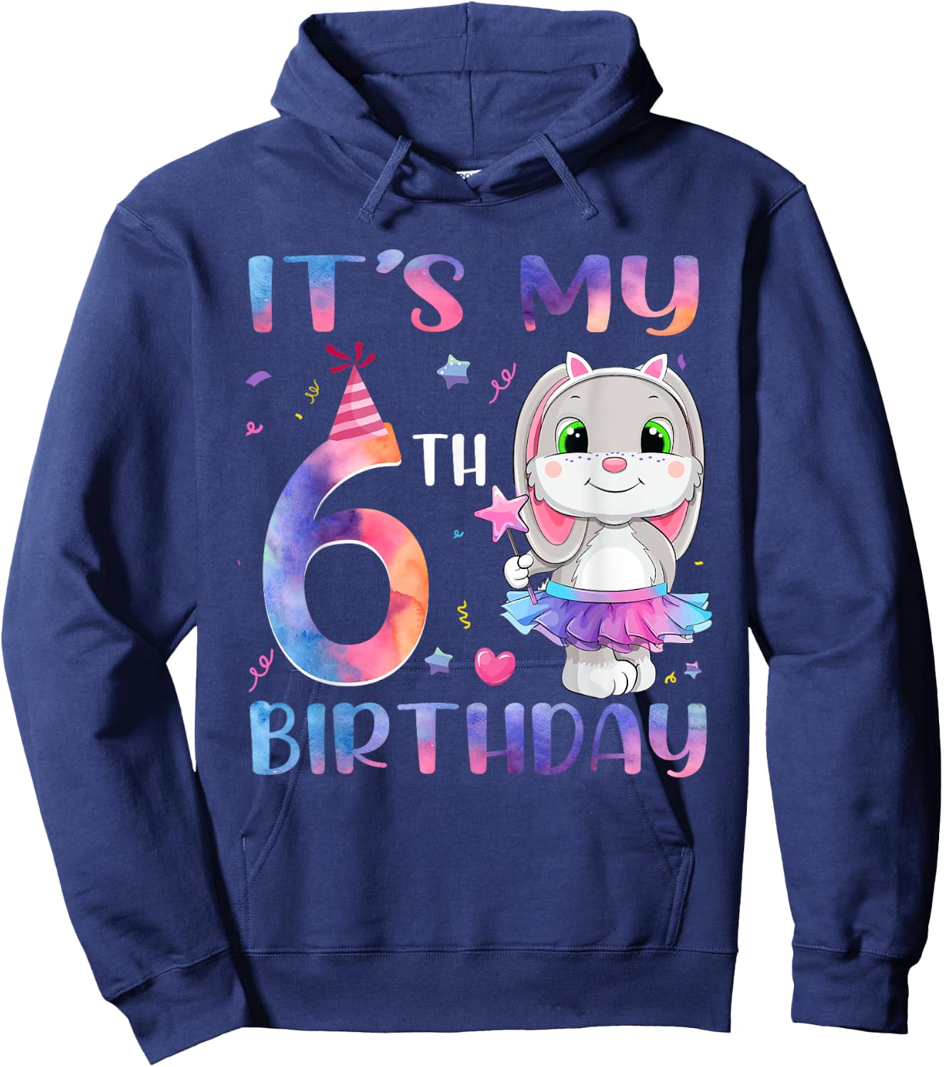 It's My 6th Birthday Bunny Rabbit 6 Years Old Boy Girl Hoodie - Hoodie | Navy