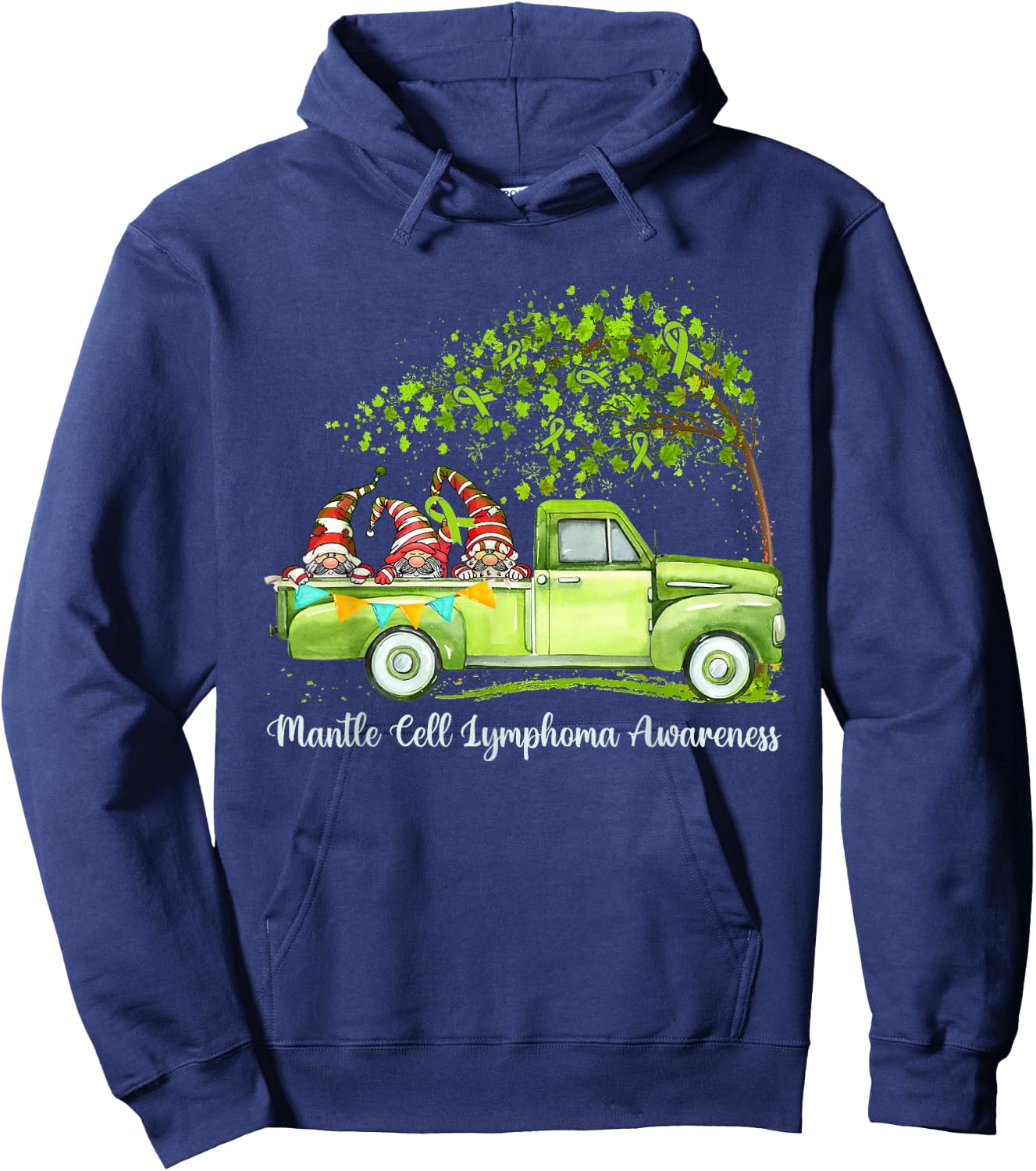 Gnomes Riding Truck Mantle Cell Lymphoma Awareness Hoodie - Hoodie | Navy