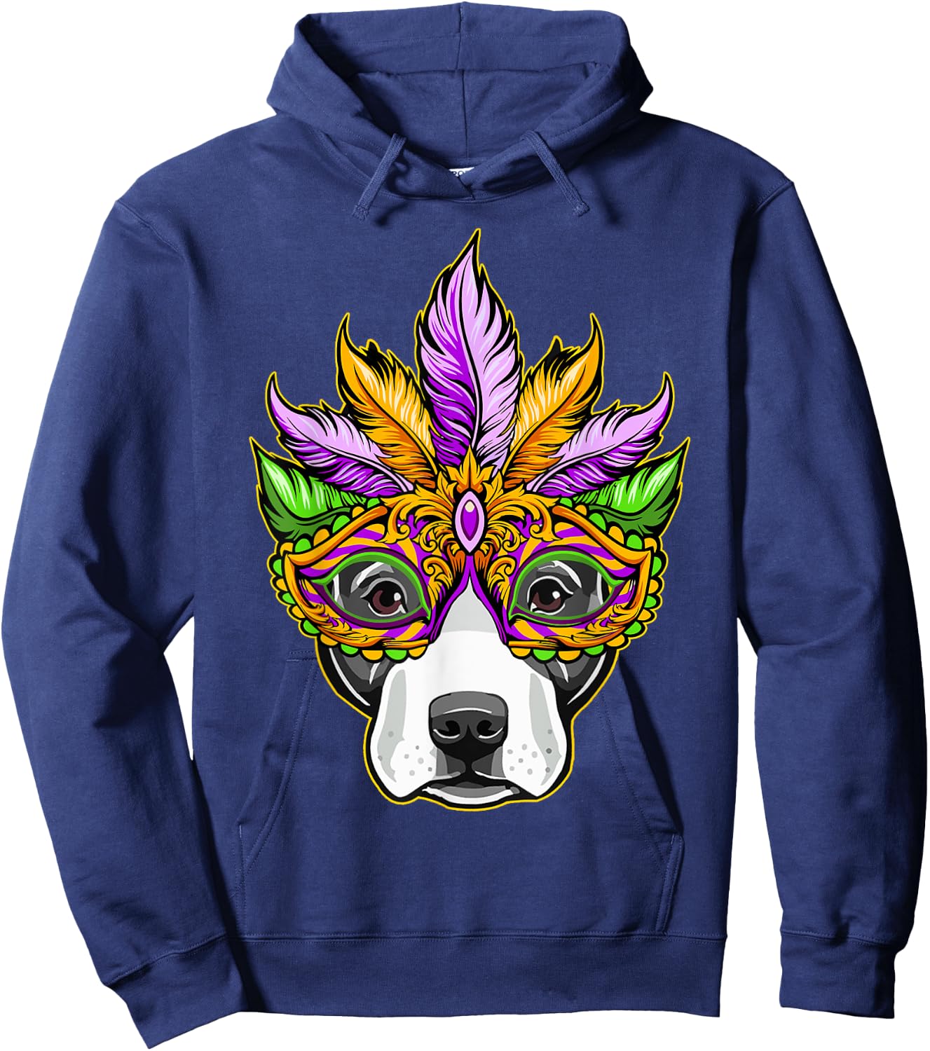 Mardi Gras Dog Mask Pitbull Funny Party Carnival Gift Women Kids Hoodie - Hoodie | Navy