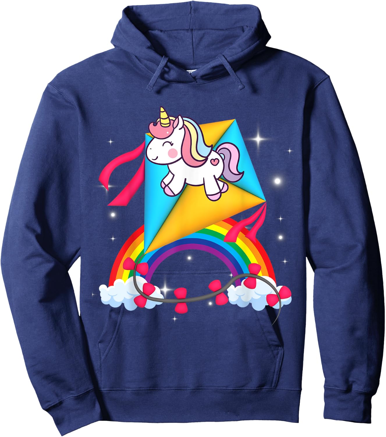 Unicorn Riding Kite Women Men Kids Teens Boys Girls Rainbow Hoodie - Hoodie | Navy